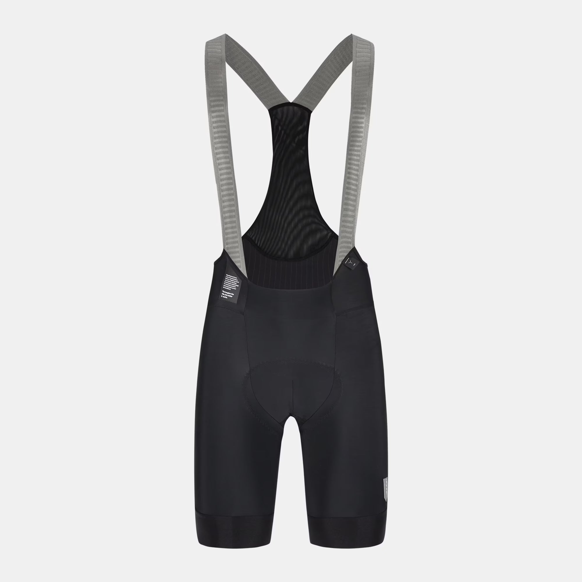 Q36.5 Gregarius Pro Bib Shorts - Men's - Black front view with gray mesh straps and ergonomic cycling fit details