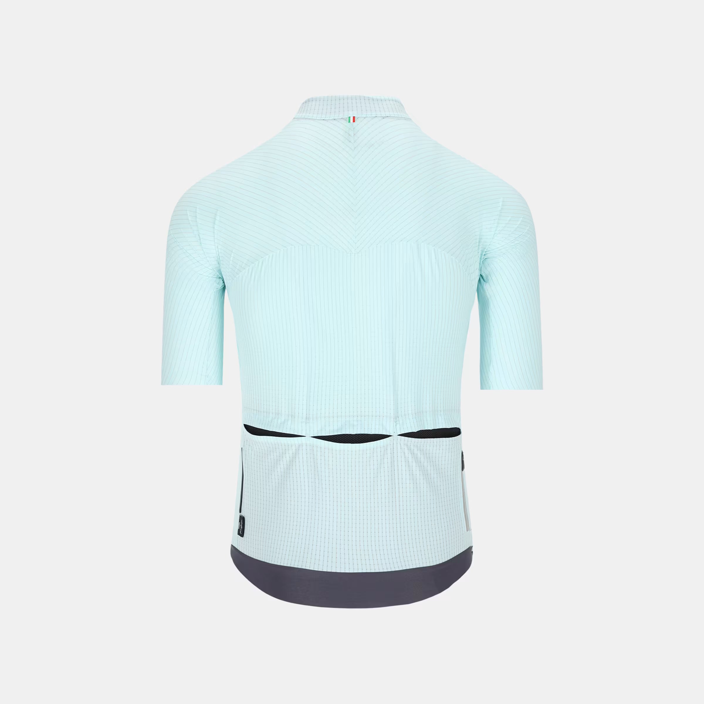Back view of Q36.5 Dottore Pro Jersey - Men's - Acquamarina Blue with three rear pockets and breathable fabric design