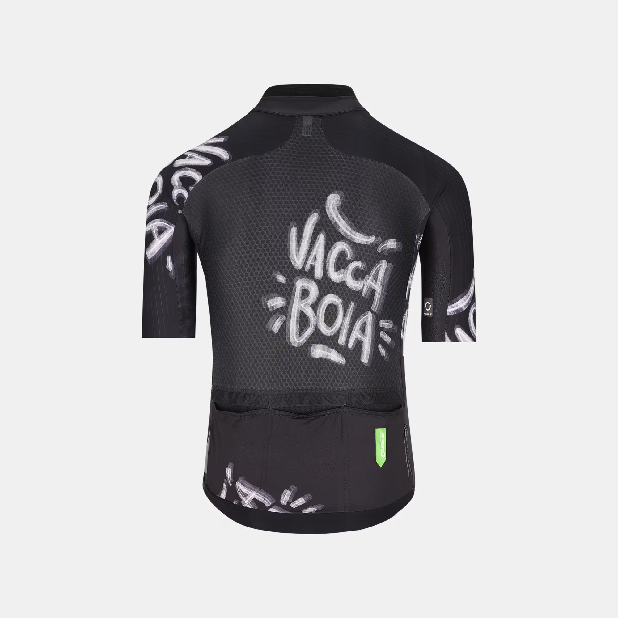 Back view of Q36.5 Gregarius Pro Vaccaboia Jersey - Men's - Vaccaboia with bold graphic and rear pockets visible