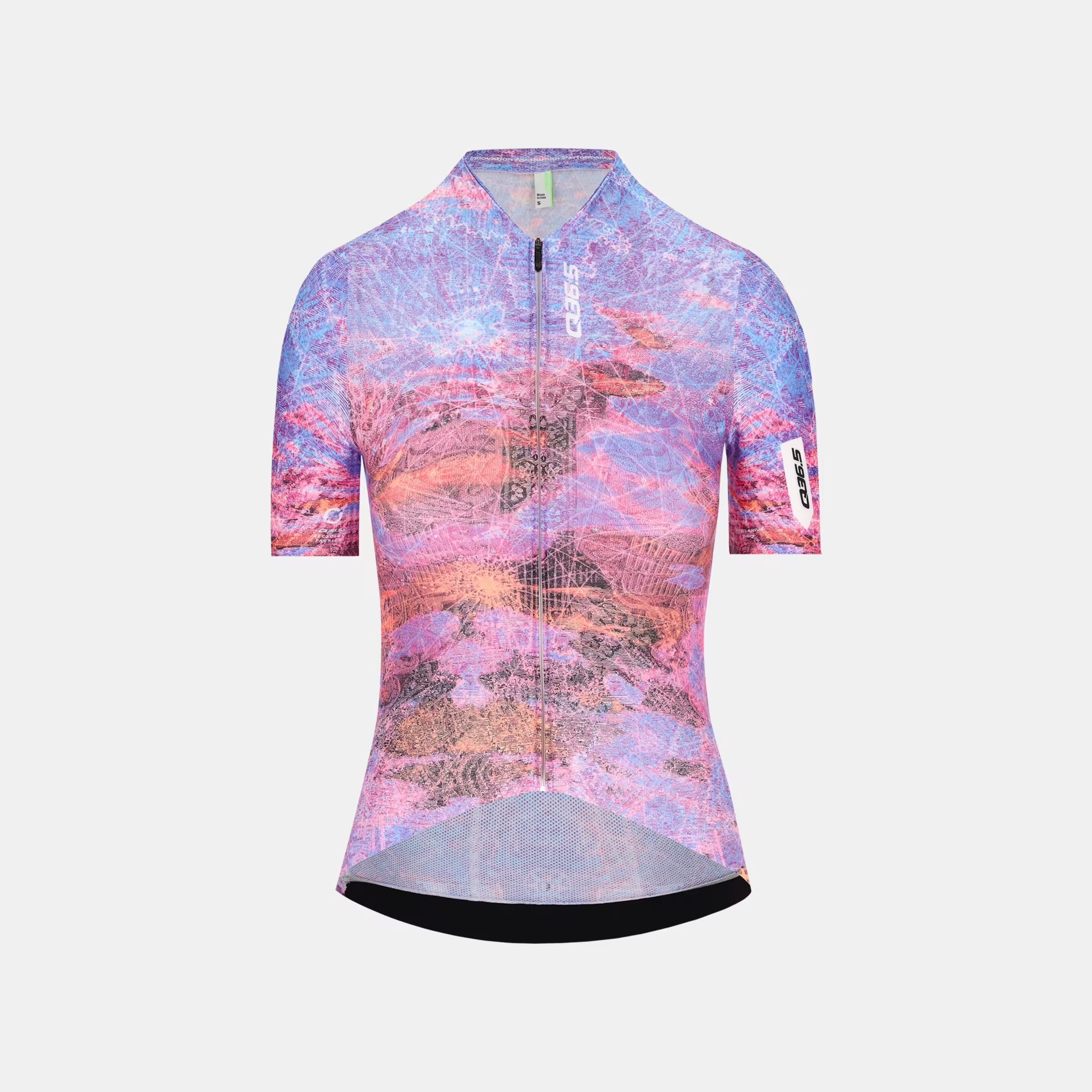 Q36.5 Gregarius Damask Jersey - Women's - Damask Purple front view with full zipper and abstract purple design