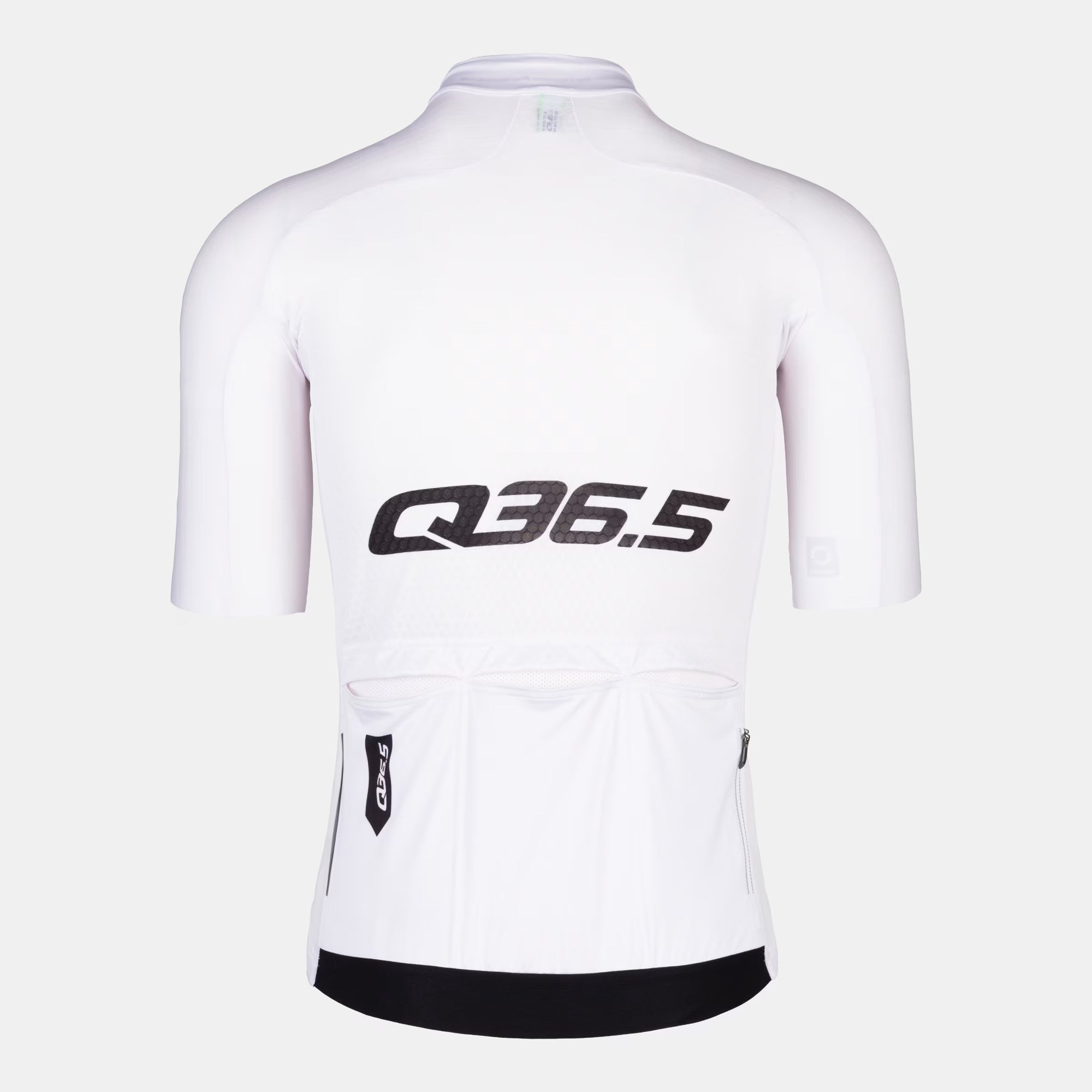 Back view of Q36.5 Gregarius Pro Signature Jersey - Men's - White with black logo and rear zipped pockets