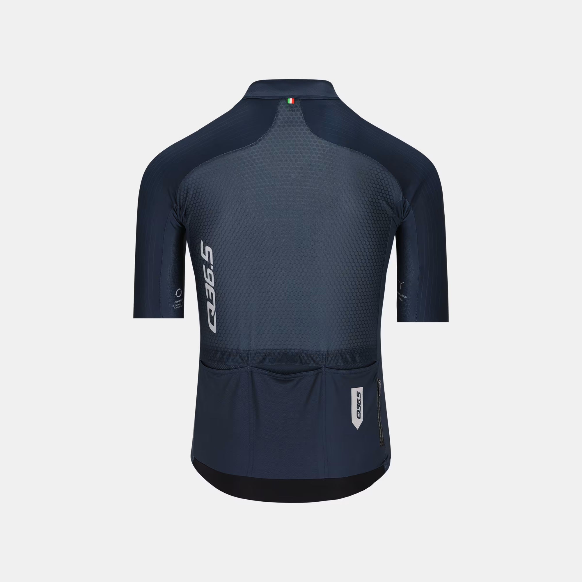 Back view of Q36.5 Gregarius Pro Signature Jersey - Men's - Nautica Blue showing breathable fabric and rear pockets