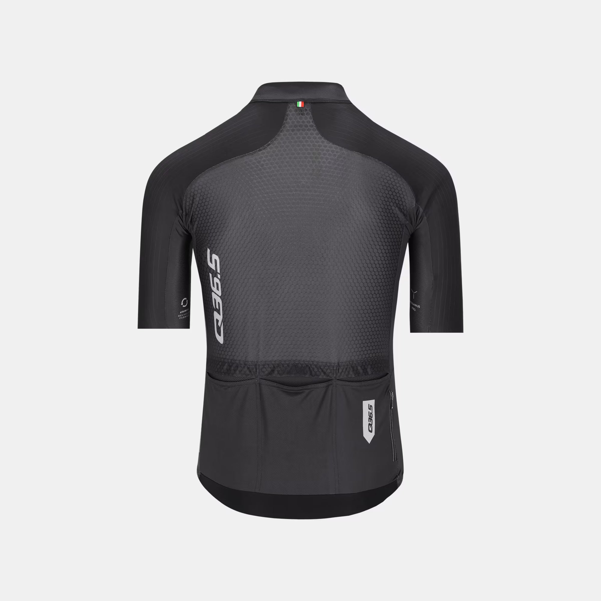 Back view of Q36.5 Gregarius Pro Signature Jersey - Men's - Black showing breathable mesh and rear pockets