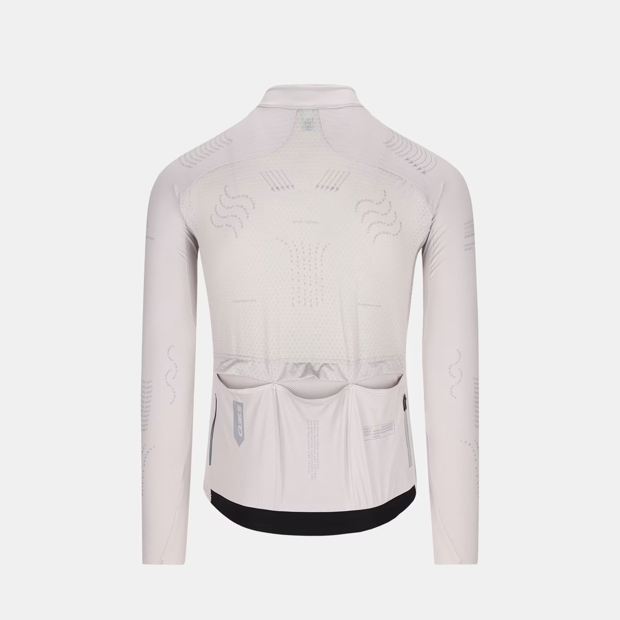 Back view of Q36.5 Gregarius Hybrid Light Aeroflow Long Sleeve Jersey - Men's - Ice Grey with rear pockets and breathable fabric details