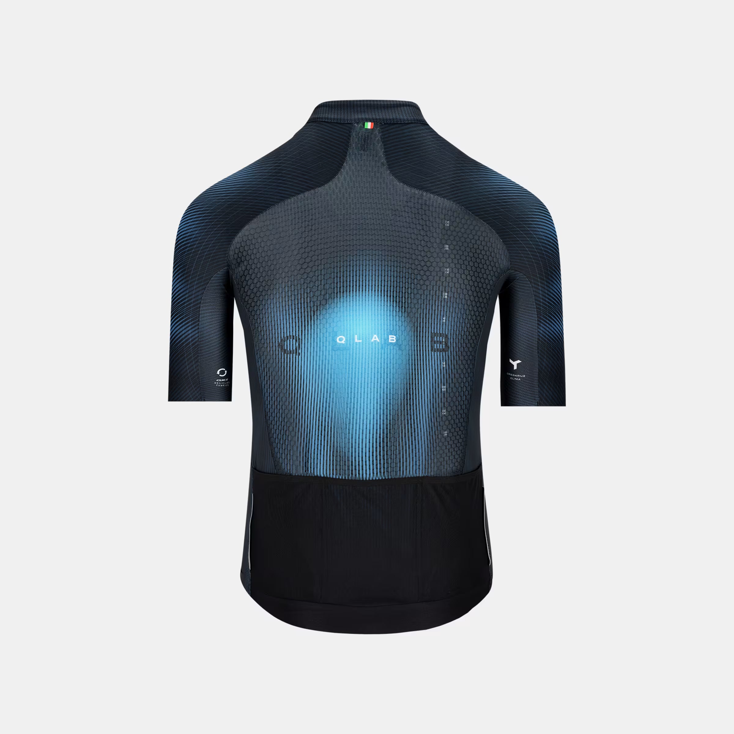 Q36.5 Gregarius Clima QLAB Jersey - Men's - Blue shown from back with breathable fabric and rear storage pockets