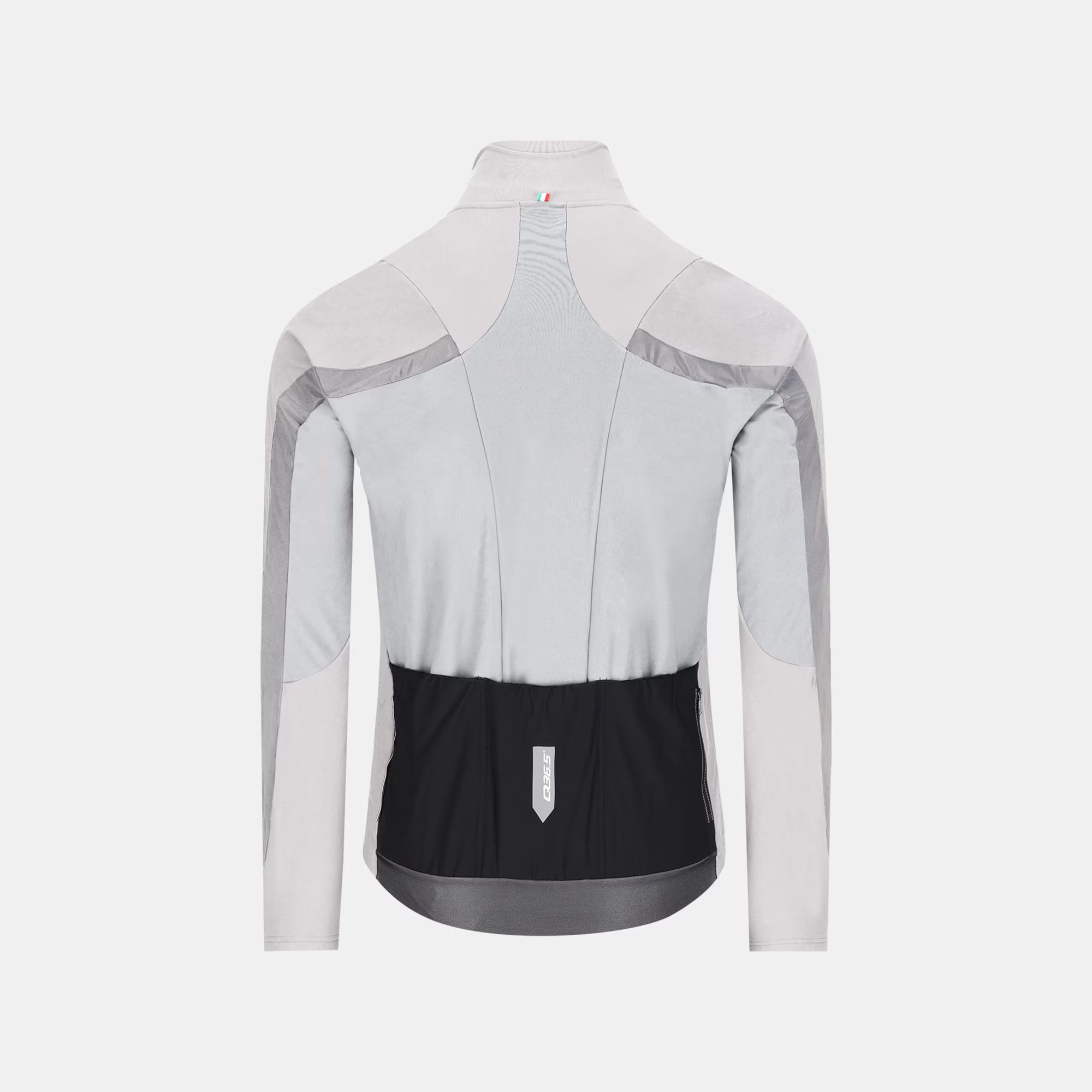 Back view of Q36.5 Dottore Termico Winter Jacket - Unisex - Ice Grey showing panel design and rear pockets