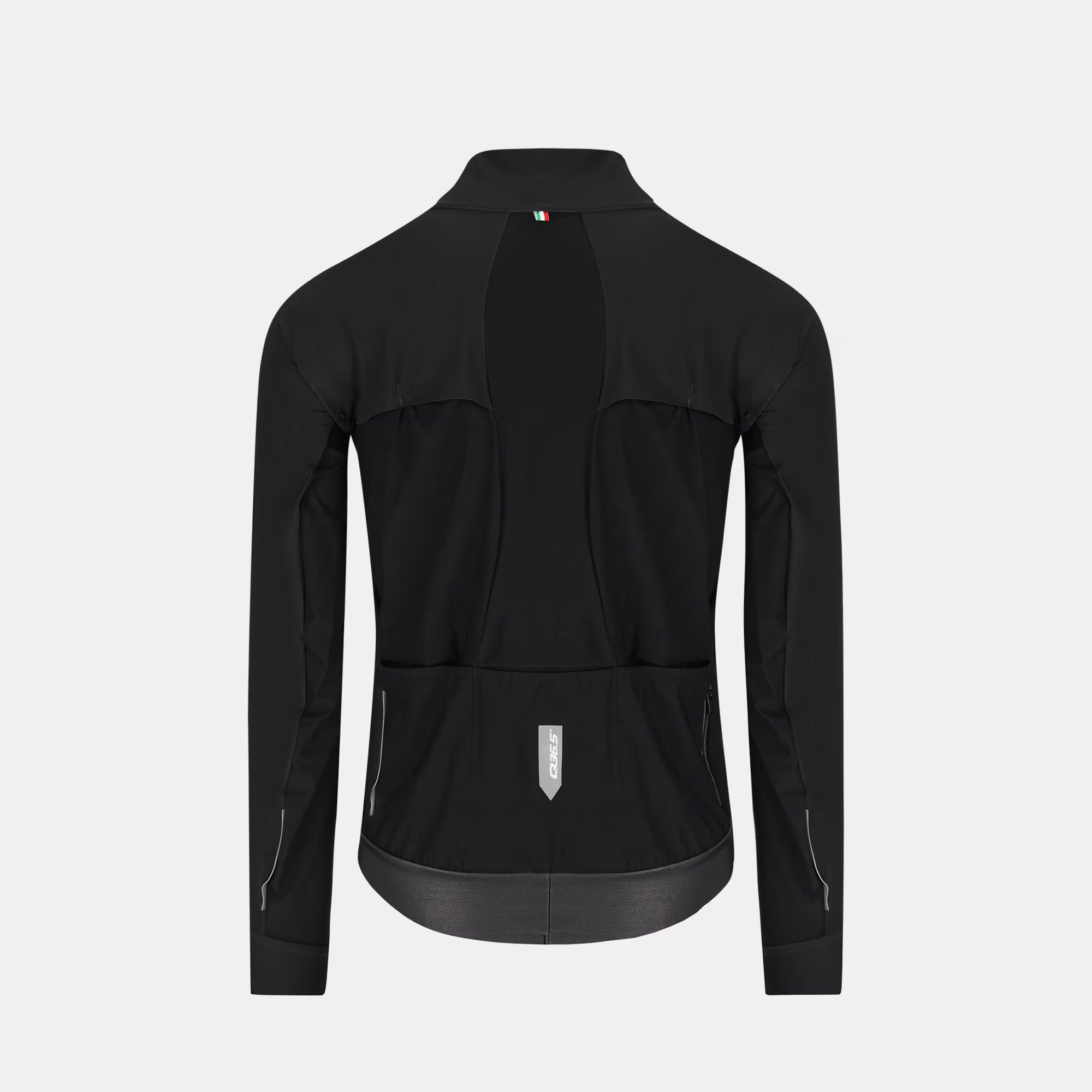 Back view of Q36.5 Bat Shell Long Sleeves Jersey - Unisex - Black showing pockets and reflective details