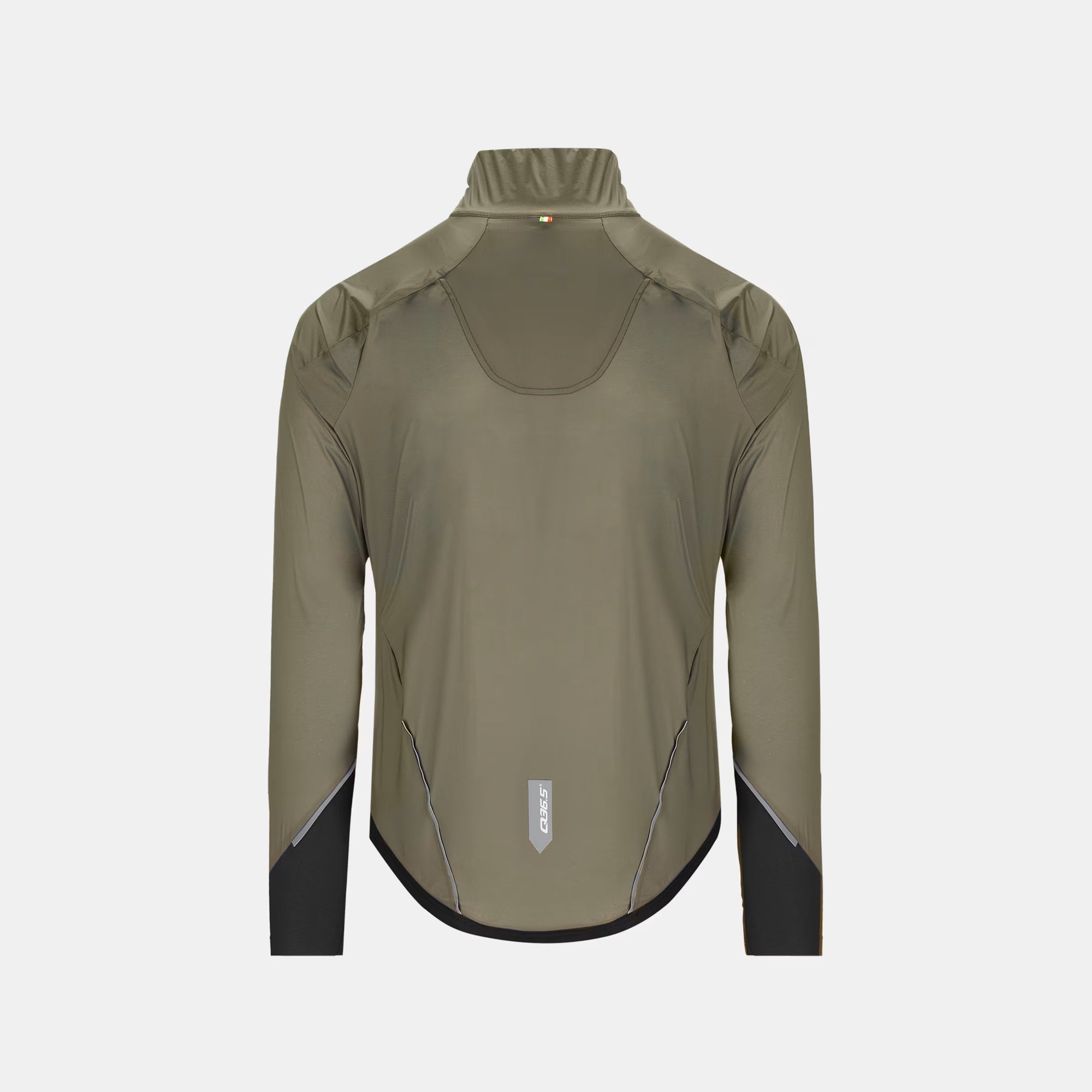 Back view of Q36.5 Air Jacket - Unisex - Olive Green showing high-density stretch fabric and reflective details