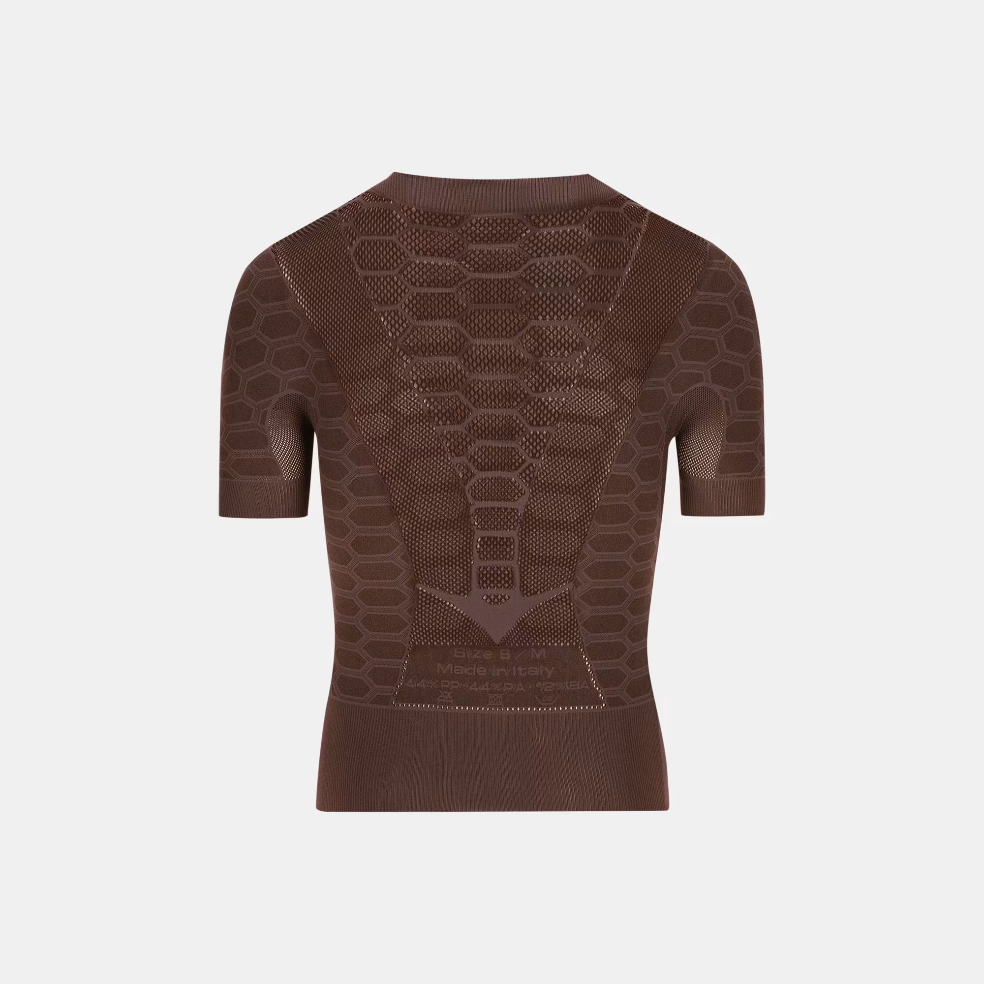 Back view of Q36.5 Base Layer 2 Short Sleeve - Brownie Brown with textured, breathable fabric design