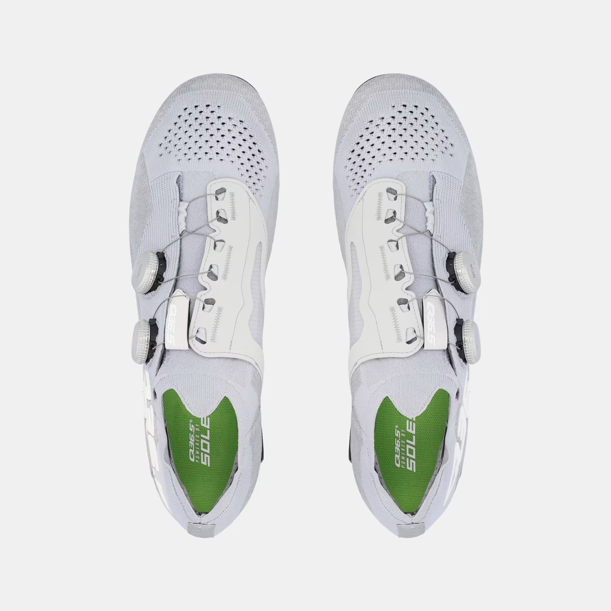 Top view of Q36.5 Dottore Clima Road Shoes - Silver showing ventilation holes and dual dial closure system