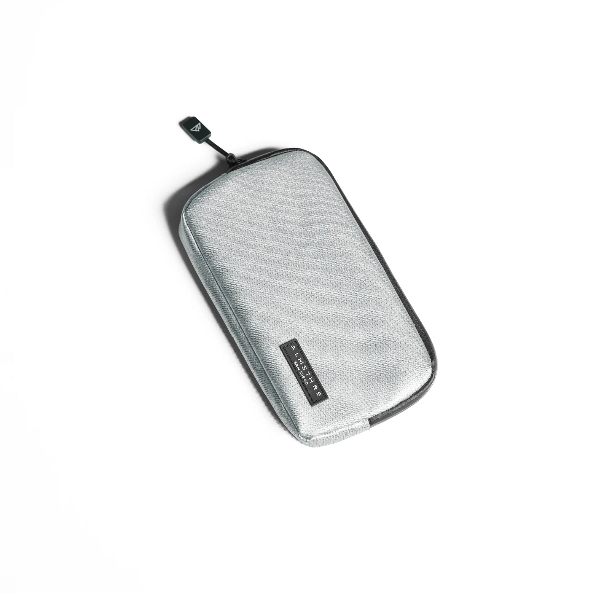 ALMSTHRE Ride Wallet in light gray with durable ripstop nylon and waterproof zipper on white background