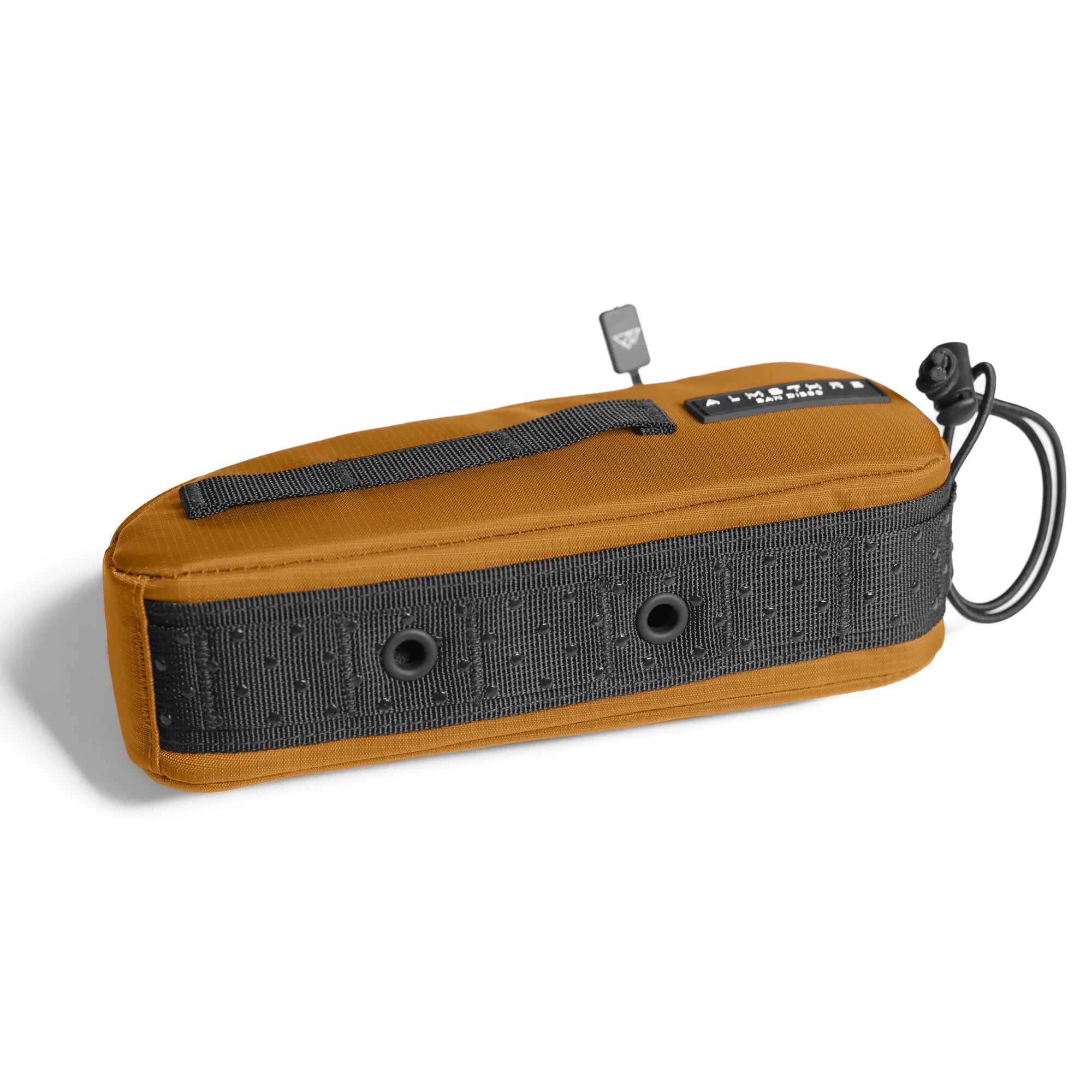 ALMSTHRE Top Tube Bag in brown with black strap and secure zip closure for versatile on-bike storage solution