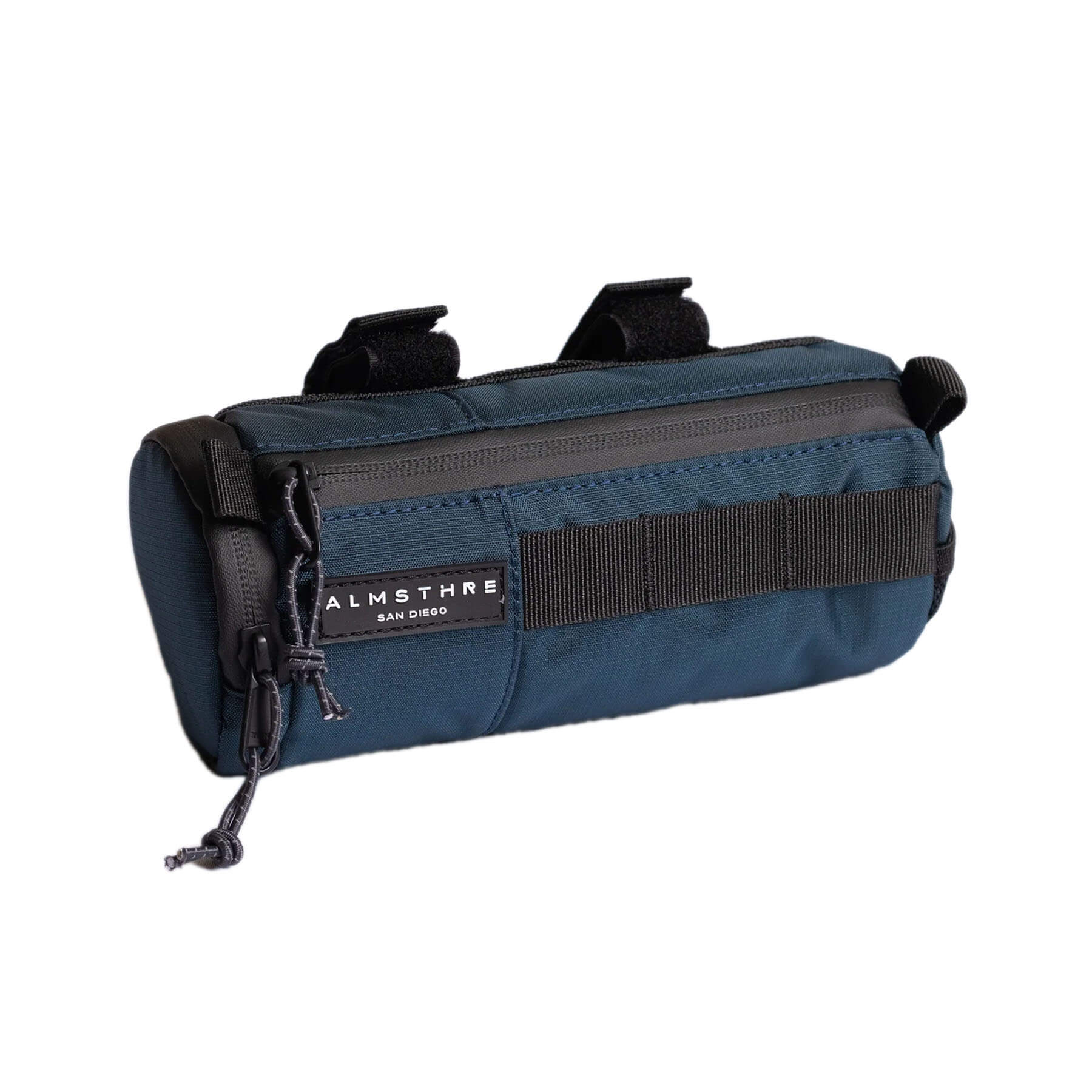 ALMSTHRE Compact Bar Bag in navy with zipper closure and webbing loops for secure bike handlebar attachment