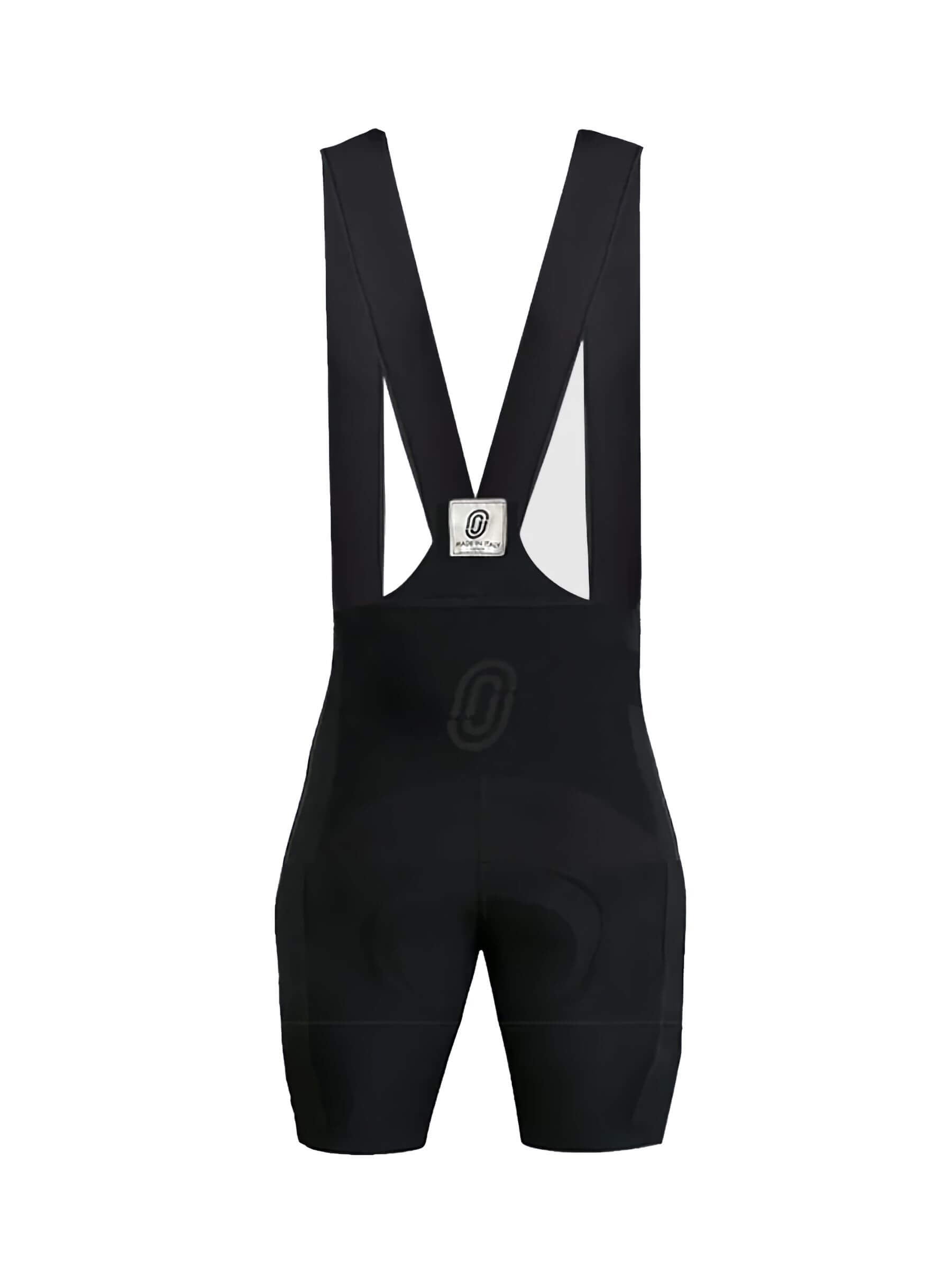 Back view of Ostroy NoMad Bibs - Women's in black featuring wide straps and ergonomic cycling fit design