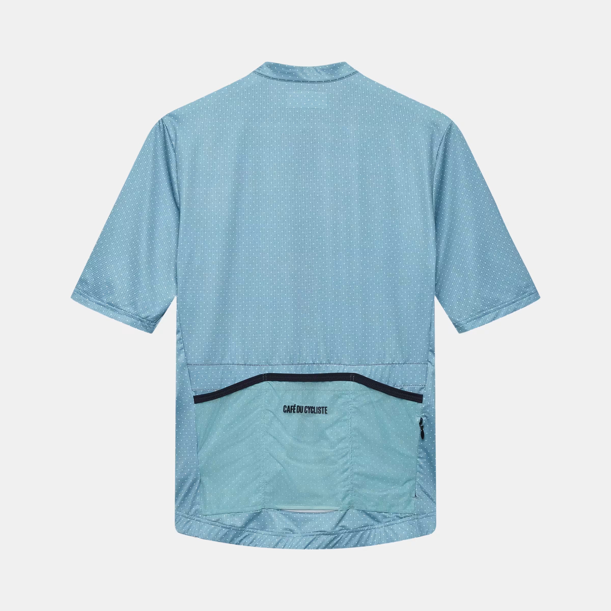 Cafe du Cycliste Fleurette Short Sleeve Jersey - Men's - Deep Water in light blue with rear pockets and subtle dot texture