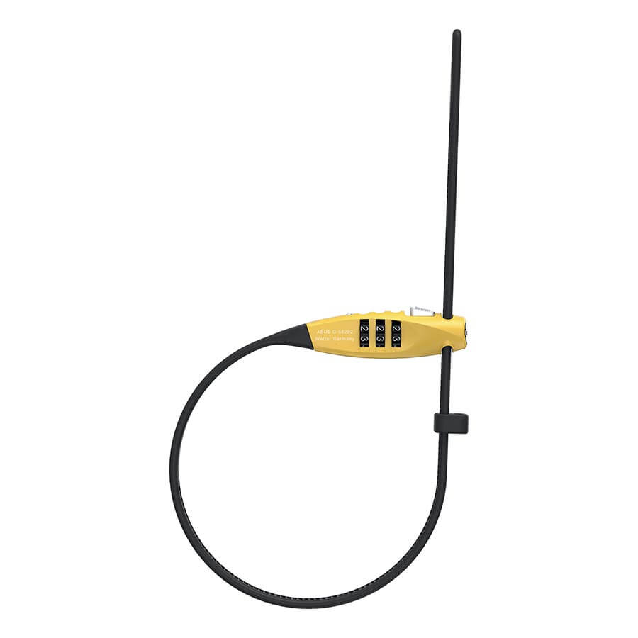 ABUS Combiflex Travel Guard Cable Lock in yellow with black flexible cable and combination dial for secure travel protection