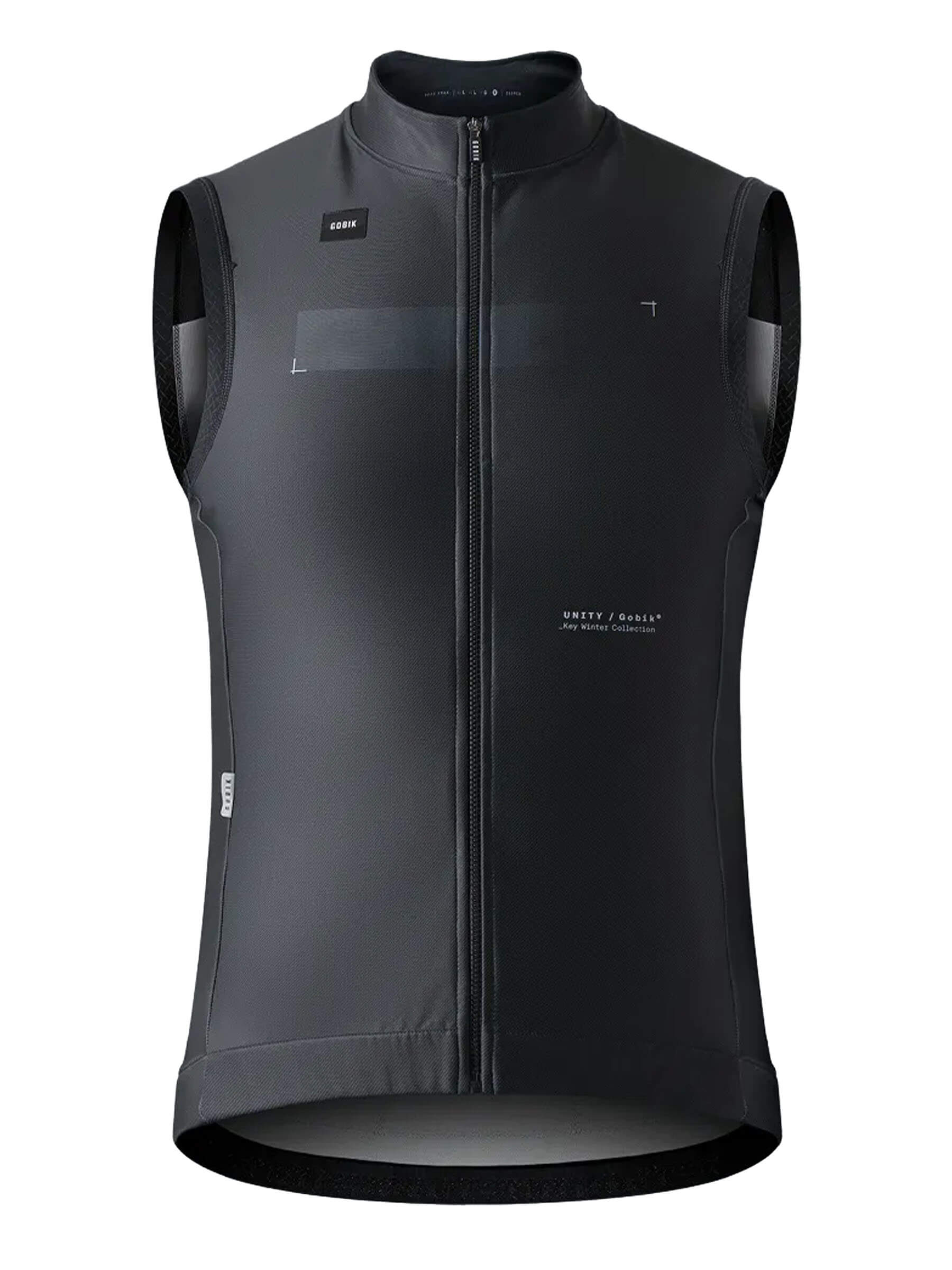 GOBIK Thermal XMAX Gilet Unisex in black with full zipper designed for warmth in cold, windy conditions.