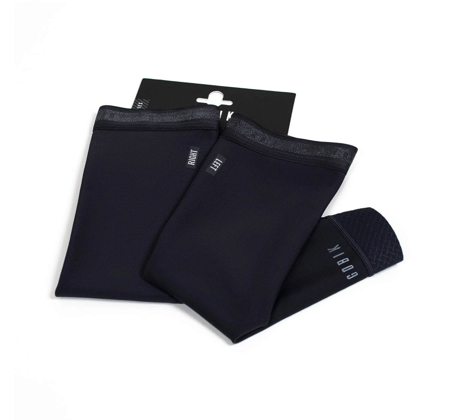 GOBIK Haru 2.0 Thermal Knee Warmers - Unisex shown flat with ergonomic cuffs and lightweight thermal fabric in black.