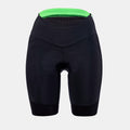 Q36.5 Gregarius Essential Half Shorts - Women's - Black front view with padded seat and wide waistband for cycling comfort