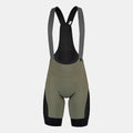 Q36.5 Adventure Cargo Bib Shorts - Men's - Olive Green with ergonomic padding and breathable black mesh straps shown front view