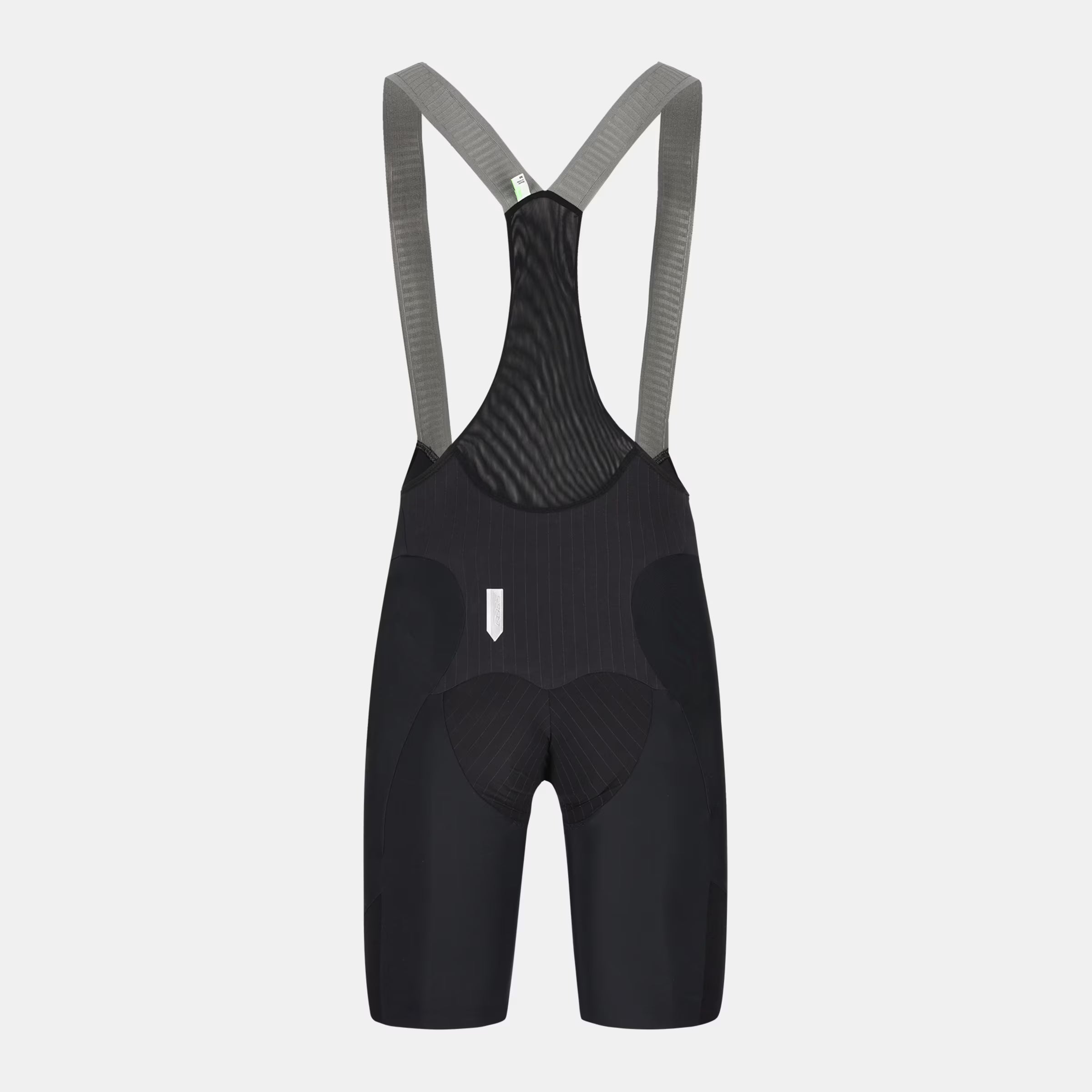 Back view of Q36.5 Gregarius Pro Bib Shorts - Men's - Black showing ergonomic mesh upper and padded seat panel