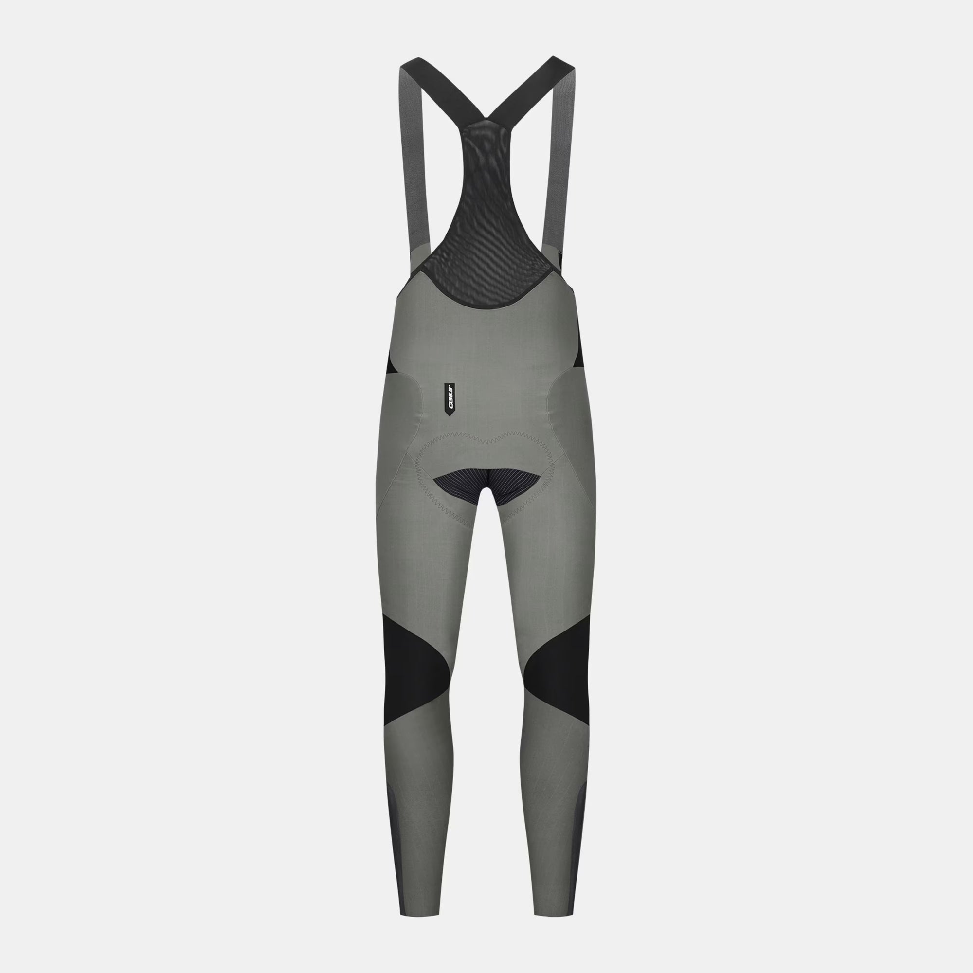 Q36.5 Dottore Hybrid Bib Tights - Men's - Olive Green shown from front with mesh upper and padded cycling seat panel