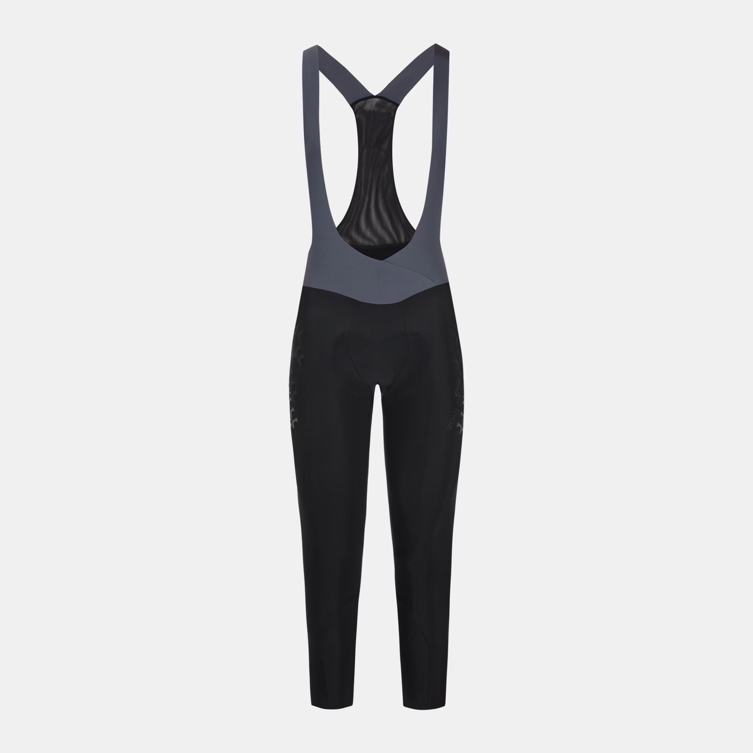 Q36.5 Gregarius Grid Skin Winter Bib Tights - Women's - Black with mesh back panel and tapered leg design shown against grey background