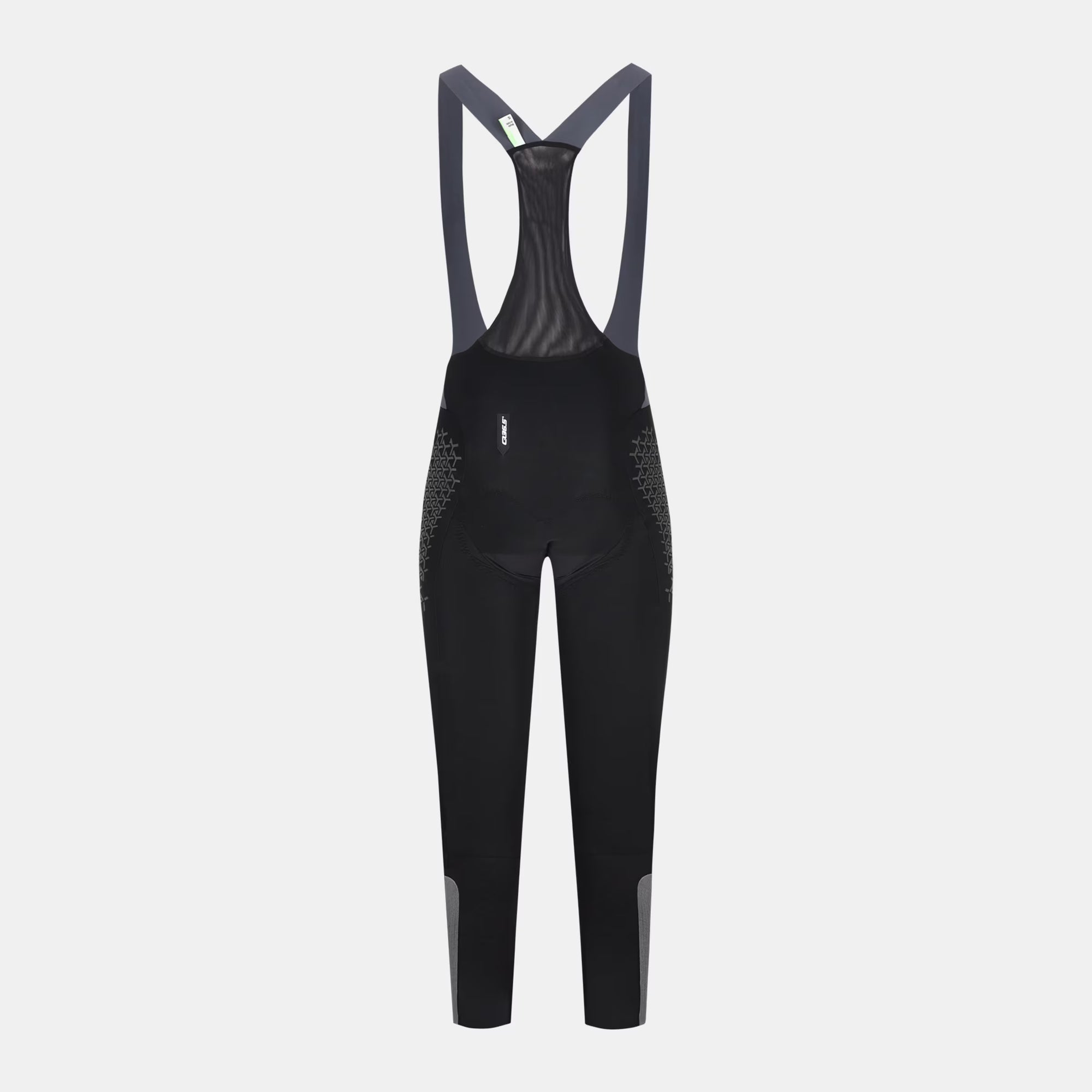 Q36.5 Gregarius Grid Skin Winter Bib Tights - Women's - Black front view with mesh upper and reflective lower leg panels