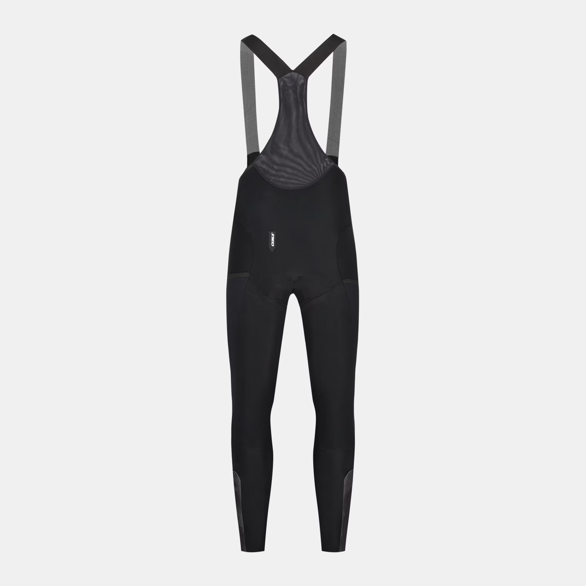 Q36.5 Adventure Winter Bib Tights - Men's - Black front view with mesh bib straps and thermal padded legs for cold weather cycling