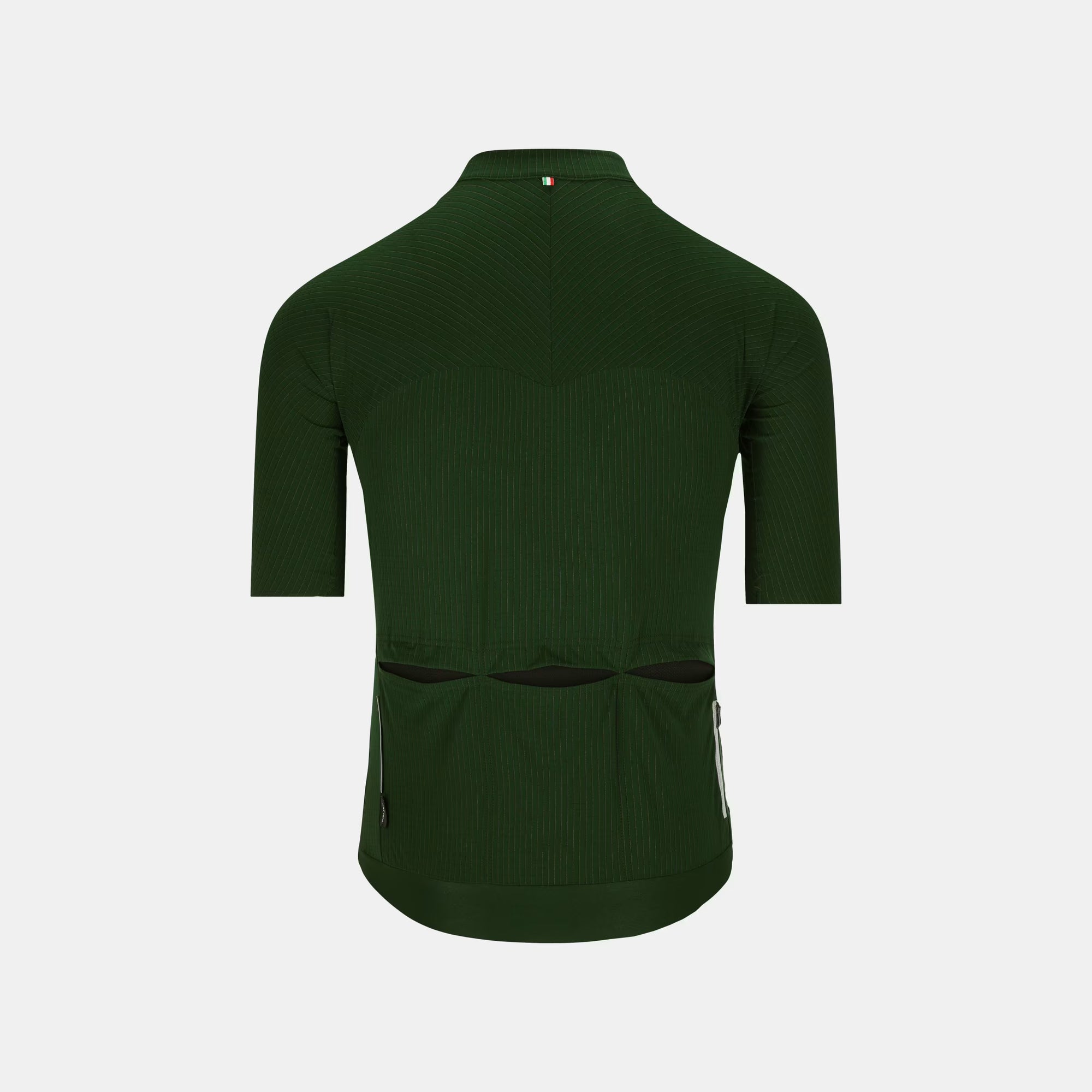 Back view of Q36.5 Dottore Pro Jersey - Men's - Forest Green with rear pockets and streamlined fit for cycling performance