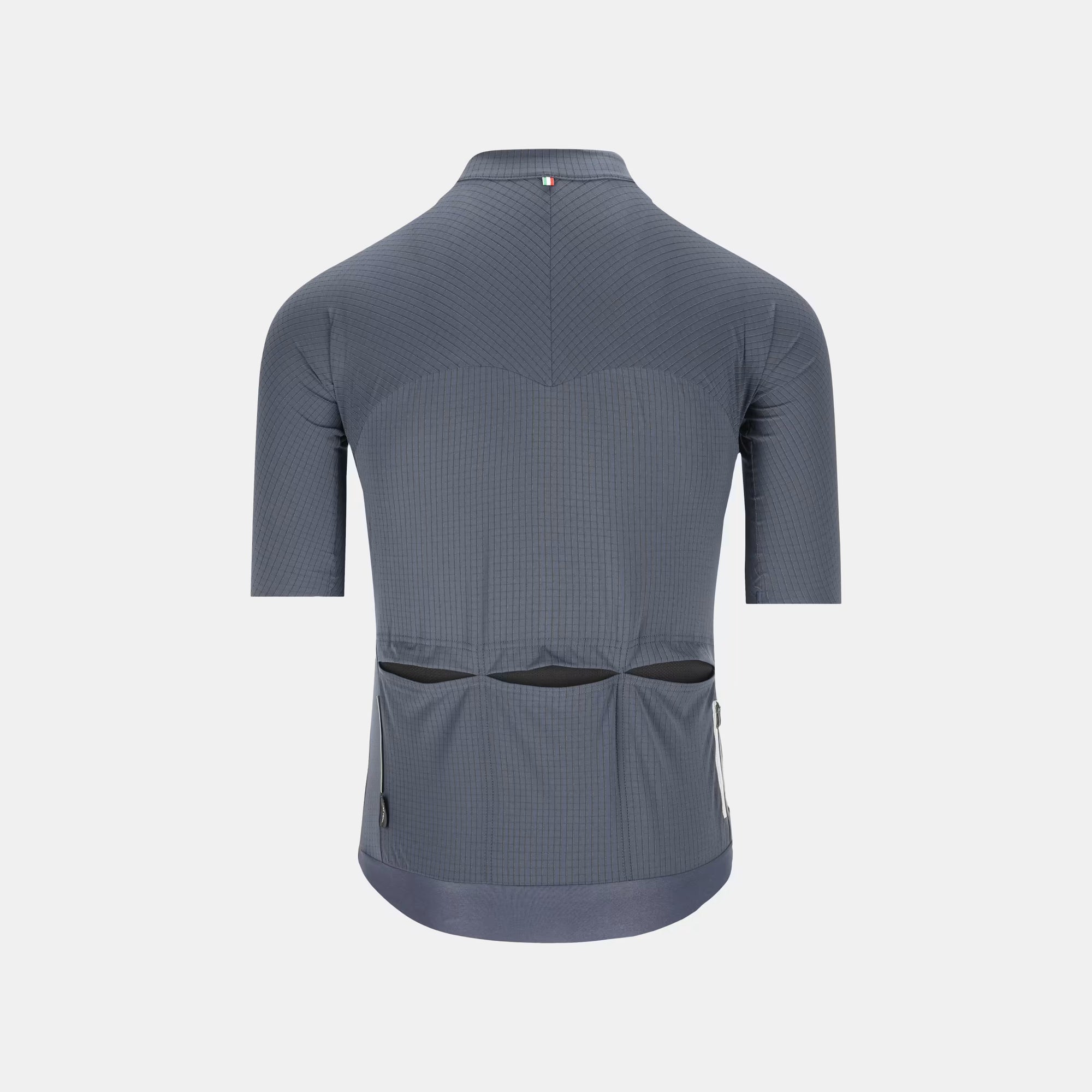 Back view of Q36.5 Dottore Pro Jersey - Men's - Grisaille Blue with three rear pockets and textured fabric design