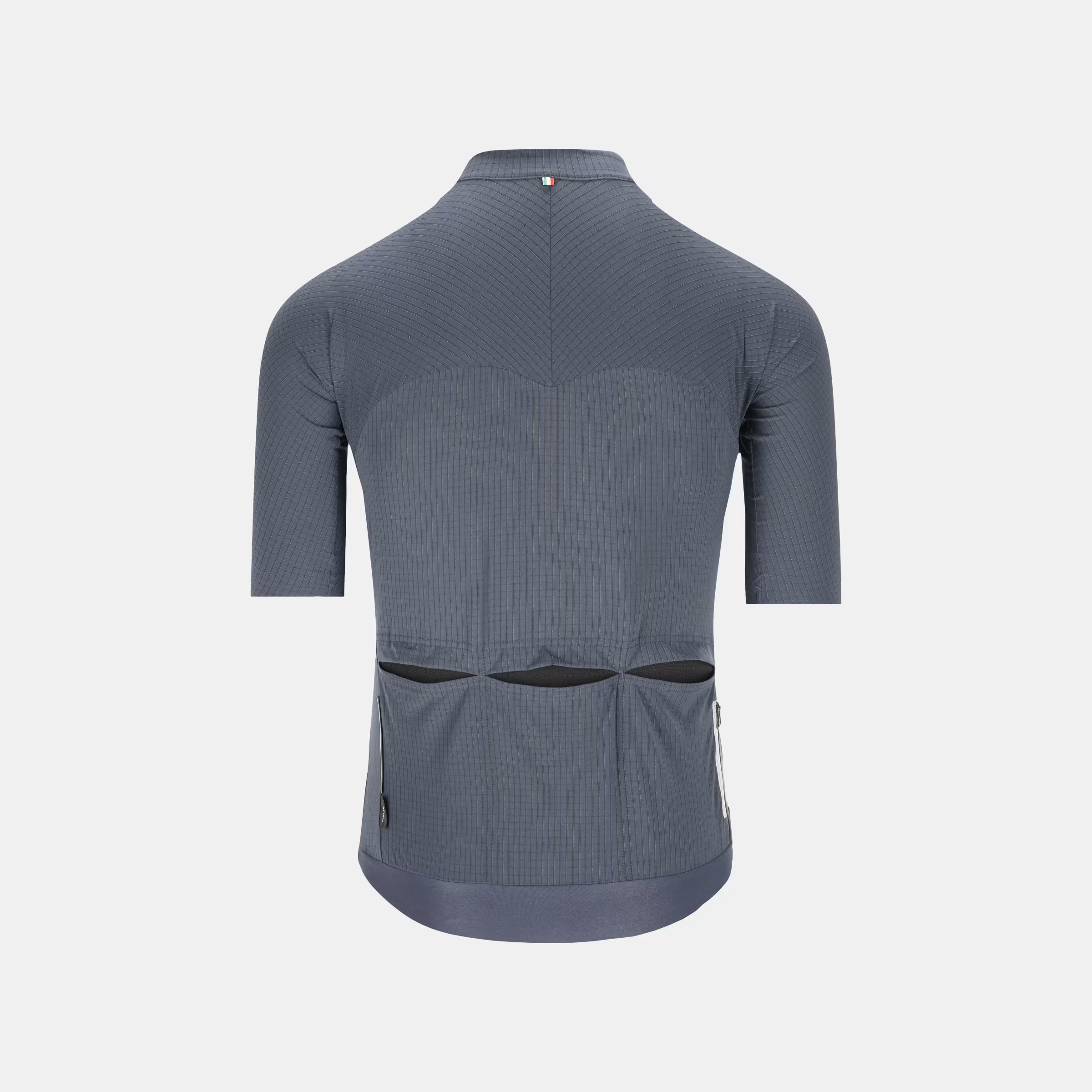 Back view of Q36.5 Dottore Pro Jersey - Men's - Grisaille Blue with three rear pockets and textured fabric design