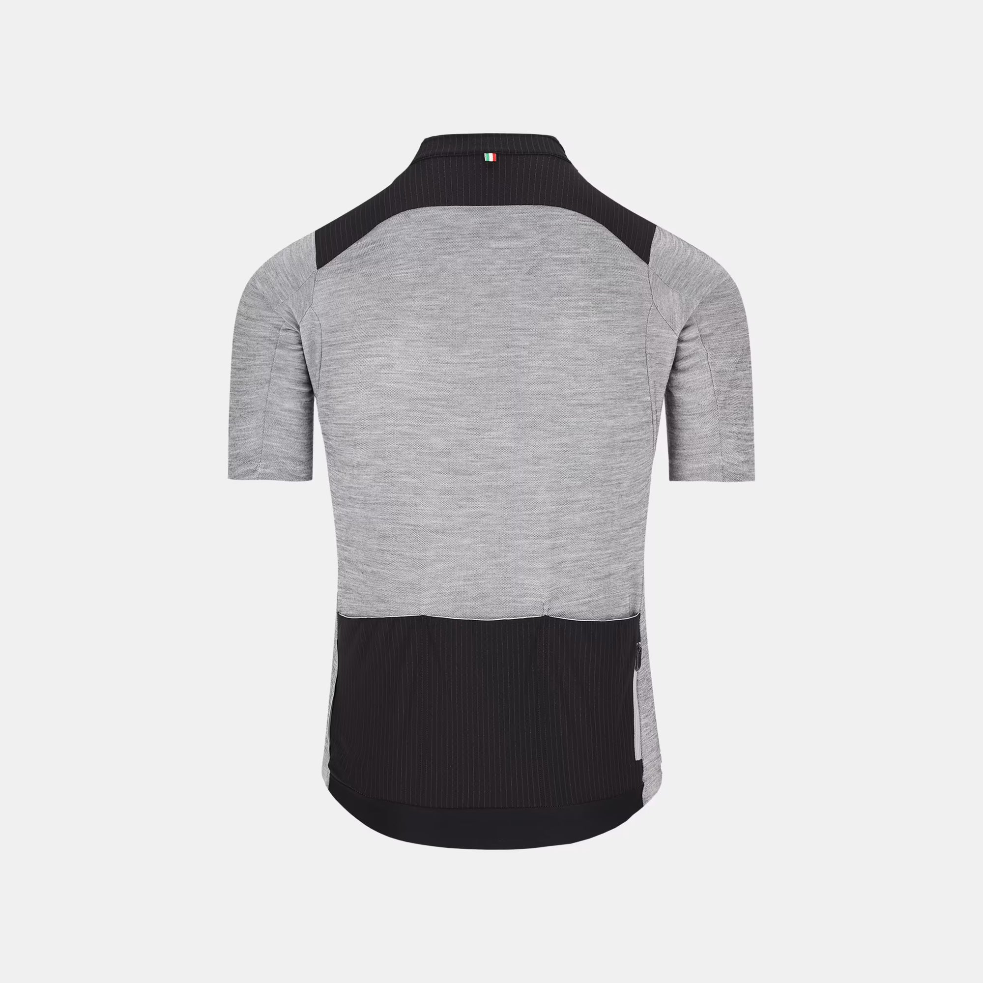 Back view of Q36.5 Adventure Jersey - Men's - Anthracite Grey with short sleeves and contrasting black panel at lower back