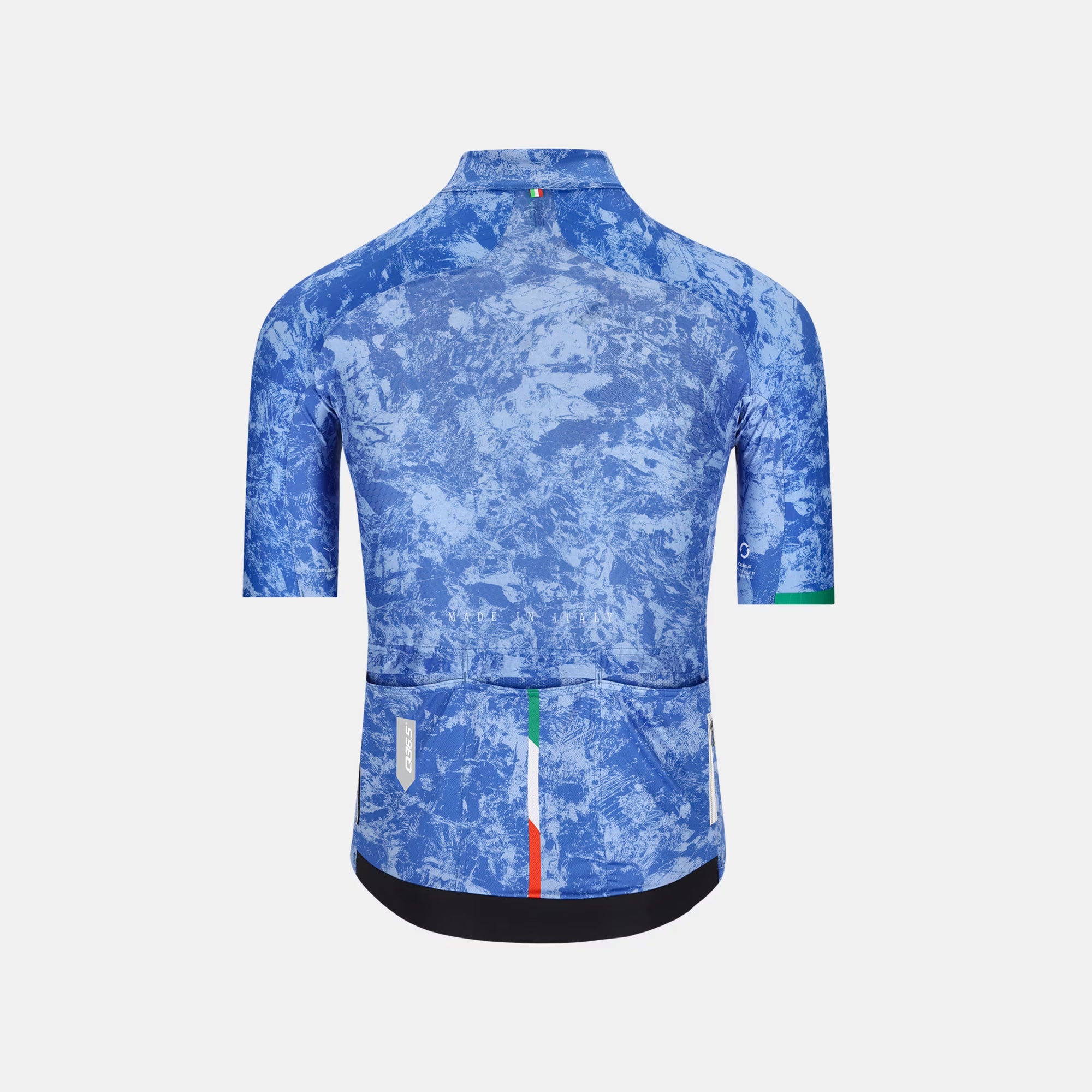 Back view of Q36.5 Gregarius Pro Made in Italy Jersey - Men's - Made In Italy with blue pattern and rear pockets