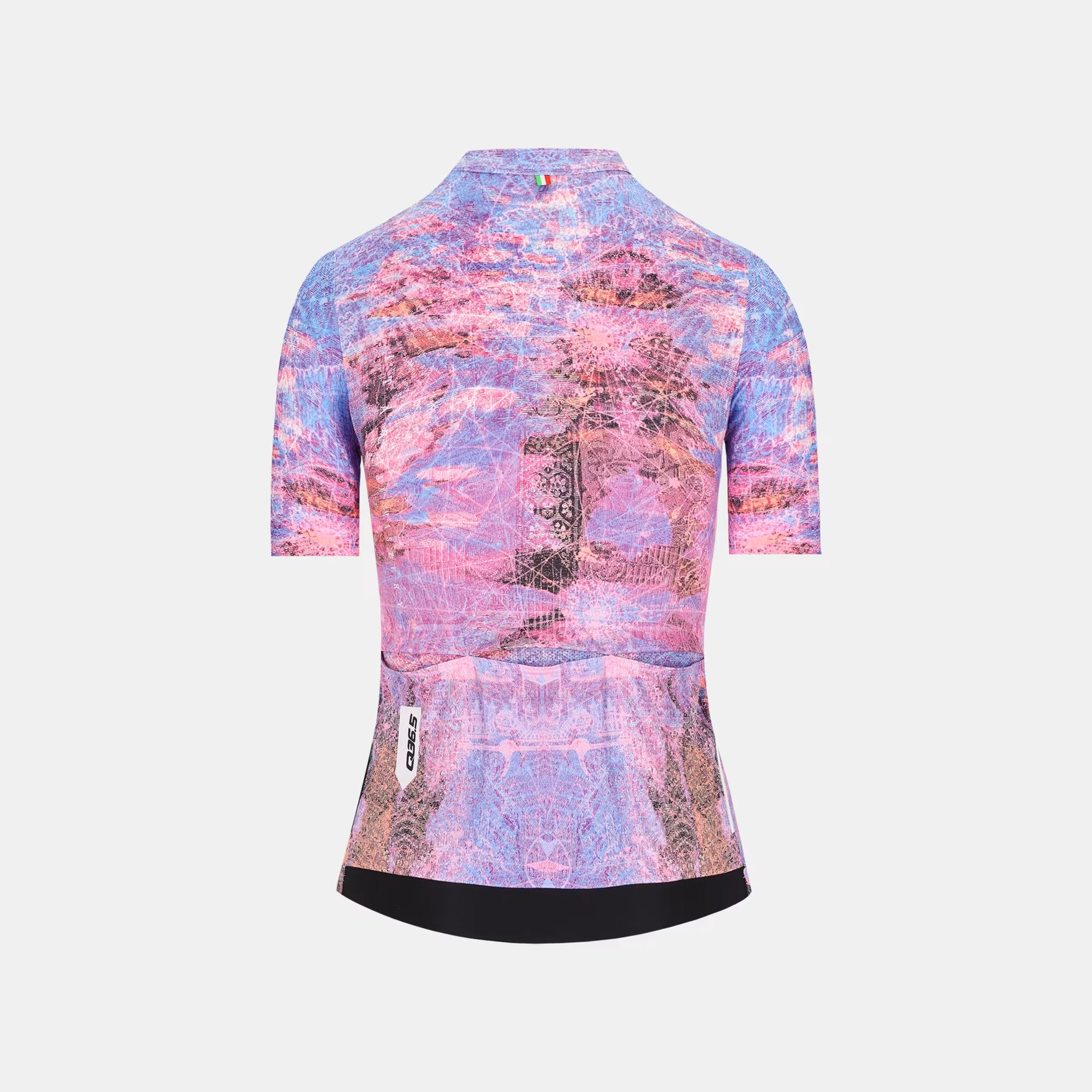 Q36.5 Gregarius Damask Jersey - Women's - Damask Purple showing back view with vibrant patterned fabric and short sleeves