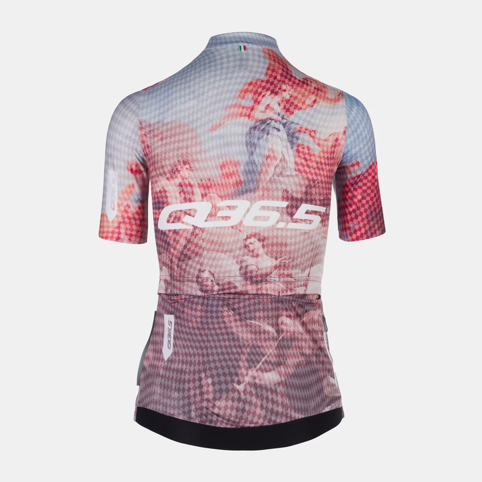 Back view of Q36.5 Gregarius Pro Fresco Jersey - Women's - Lilla Purple featuring artistic print and rear pockets