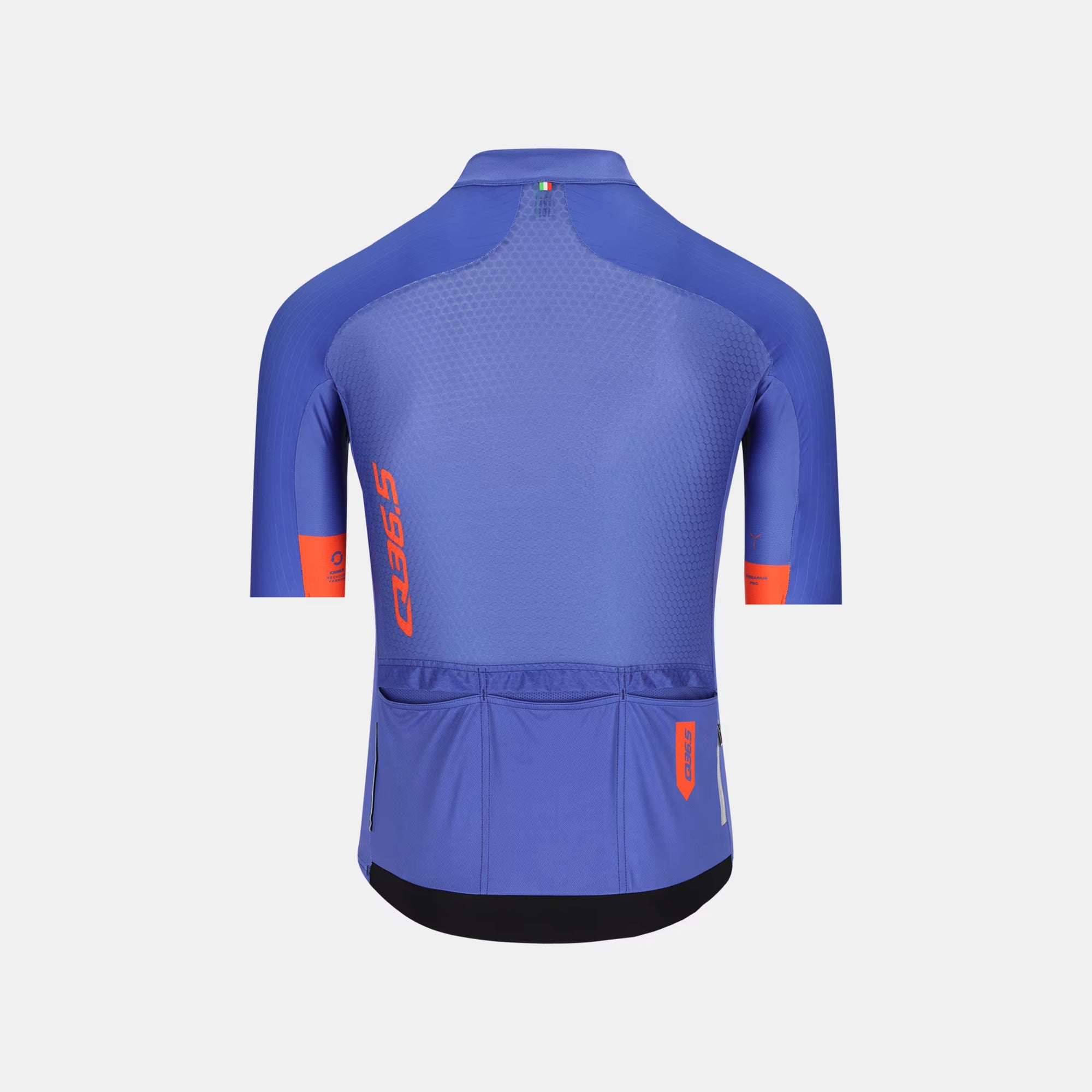 Back view of Q36.5 Gregarius Pro Signature Jersey - Men's - Persian Purple with rear pockets and orange accents details