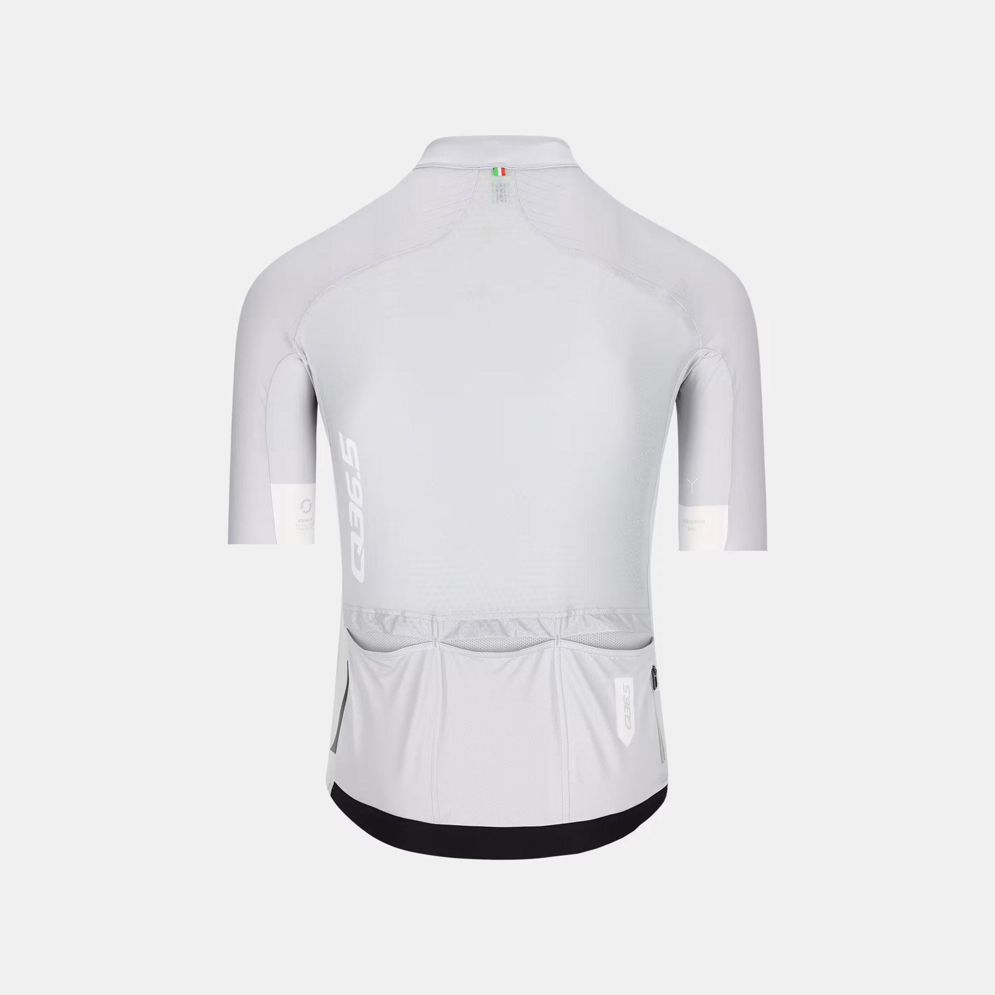 Back view of Q36.5 Gregarius Pro Signature Jersey - Men's - Ice Grey with rear pockets and reflective details