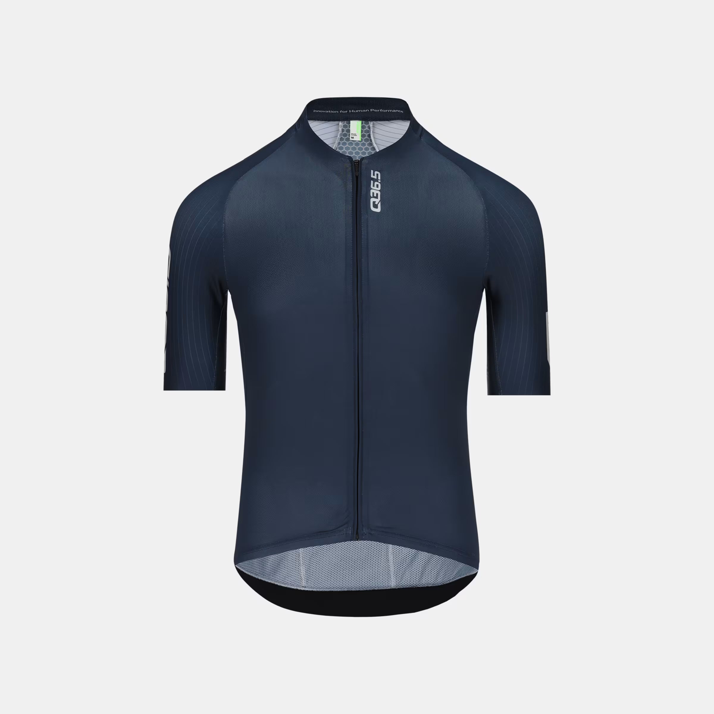 Q36.5 Gregarius Pro Signature Jersey - Men's - Nautica Blue front view with full zip and short sleeves on plain background