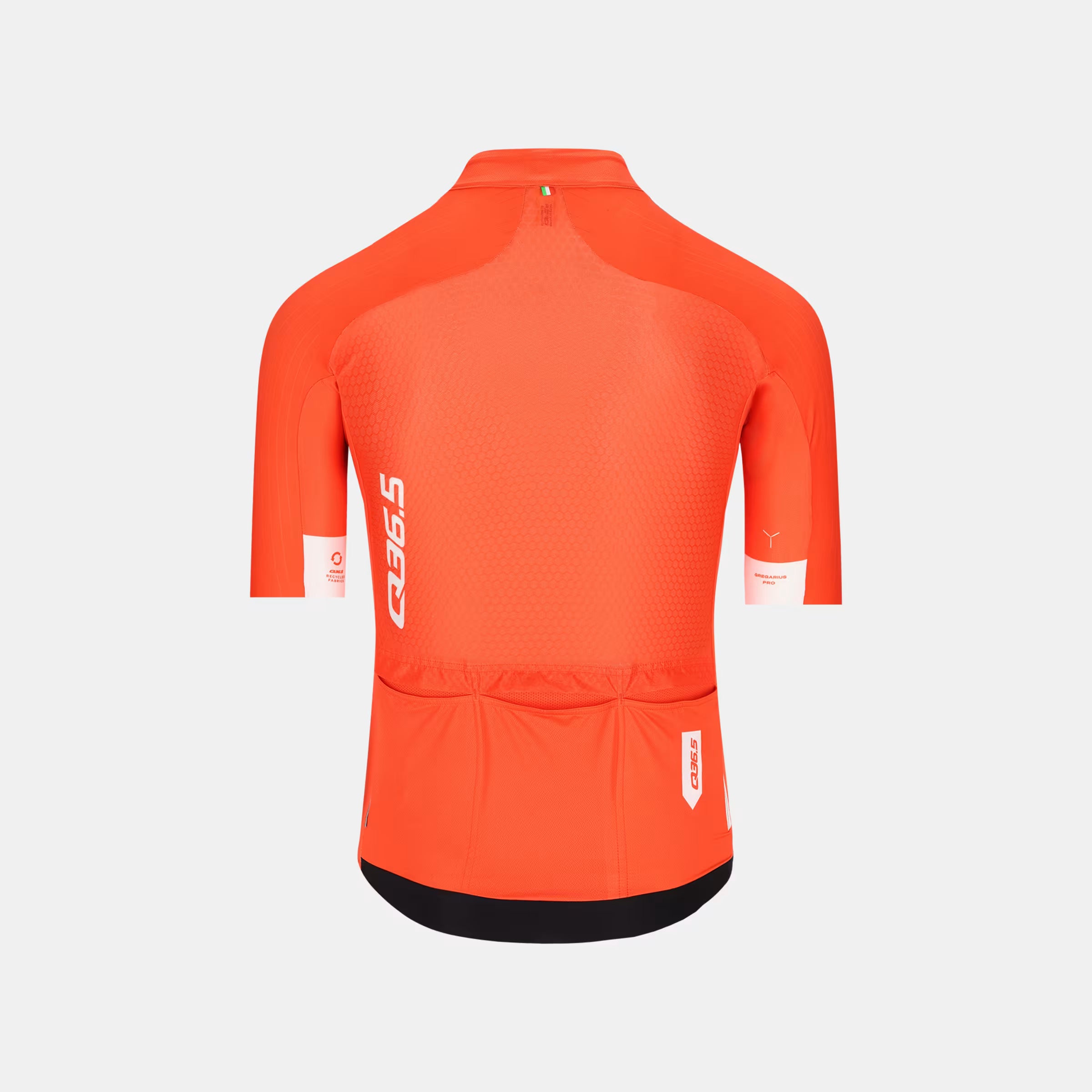 Back view of Q36.5 Gregarius Pro Signature Jersey - Men's - Tangerin Red with rear pockets and breathable fabric design