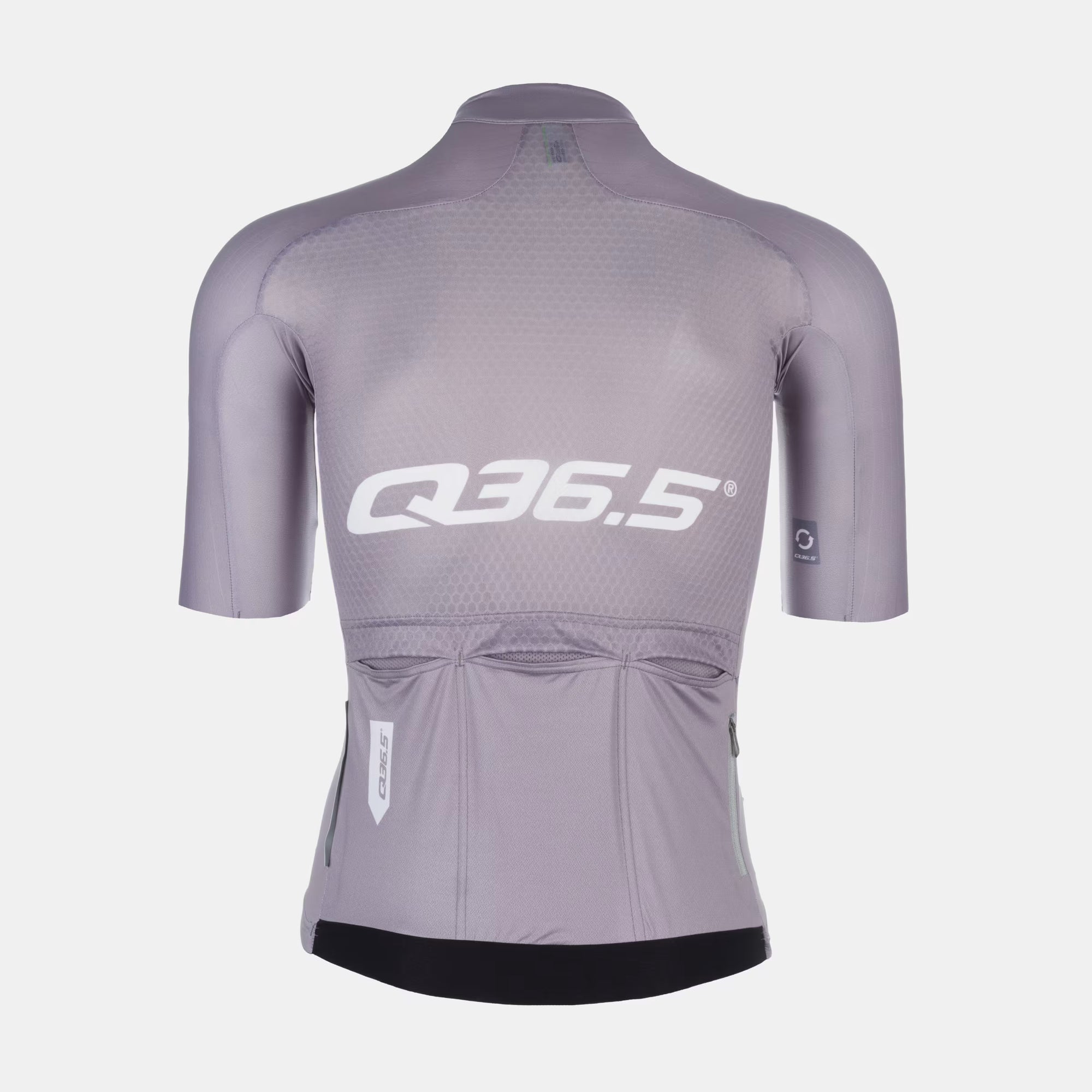 Back view of Q36.5 Gregarius Pro Signature Jersey - Men's - Titanium Grey with three rear pockets and fitted design