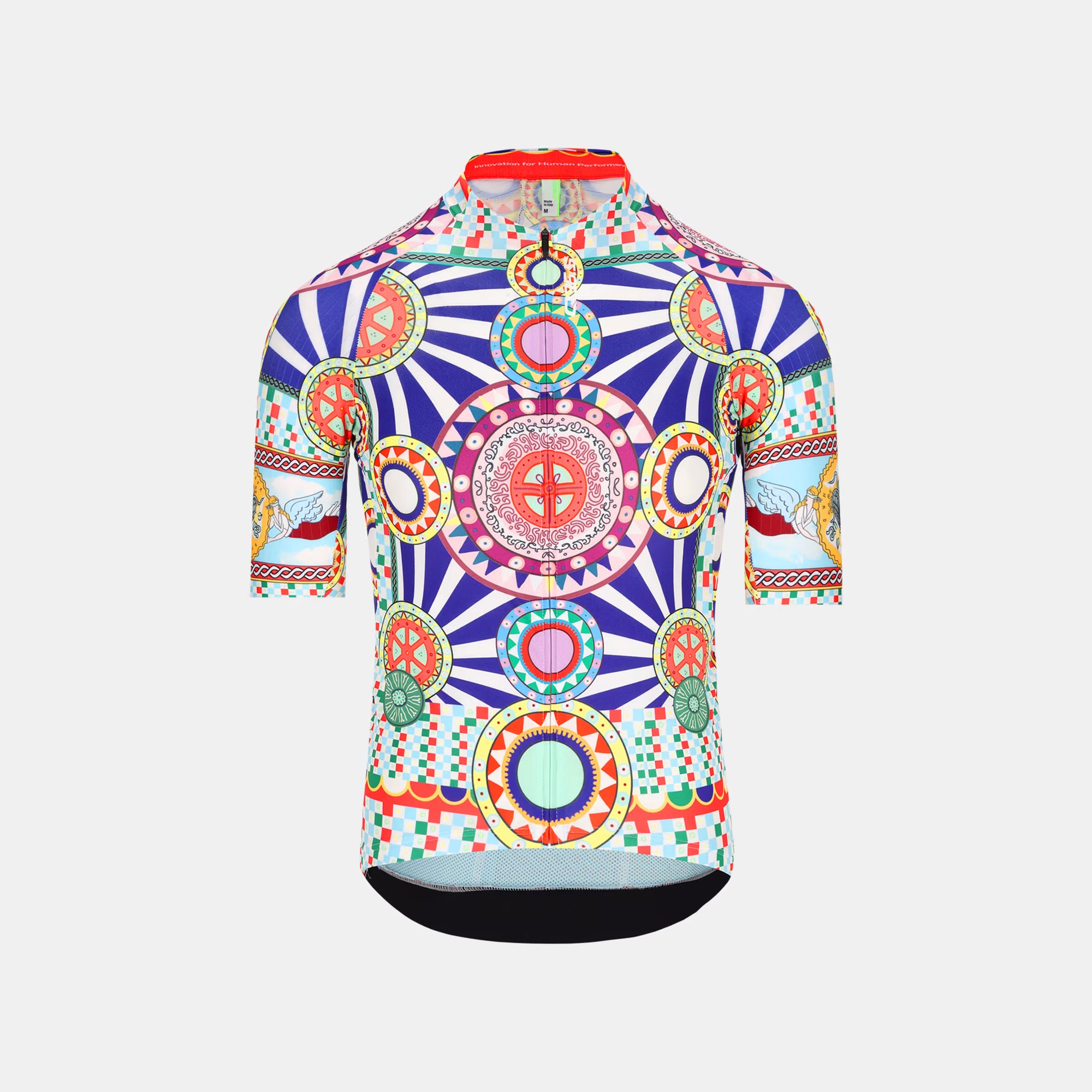 Front view of Q36.5 Gregarius Pro Pure Sicily Jersey - Men's - Pure Sicily featuring vibrant geometric patterns and short sleeves