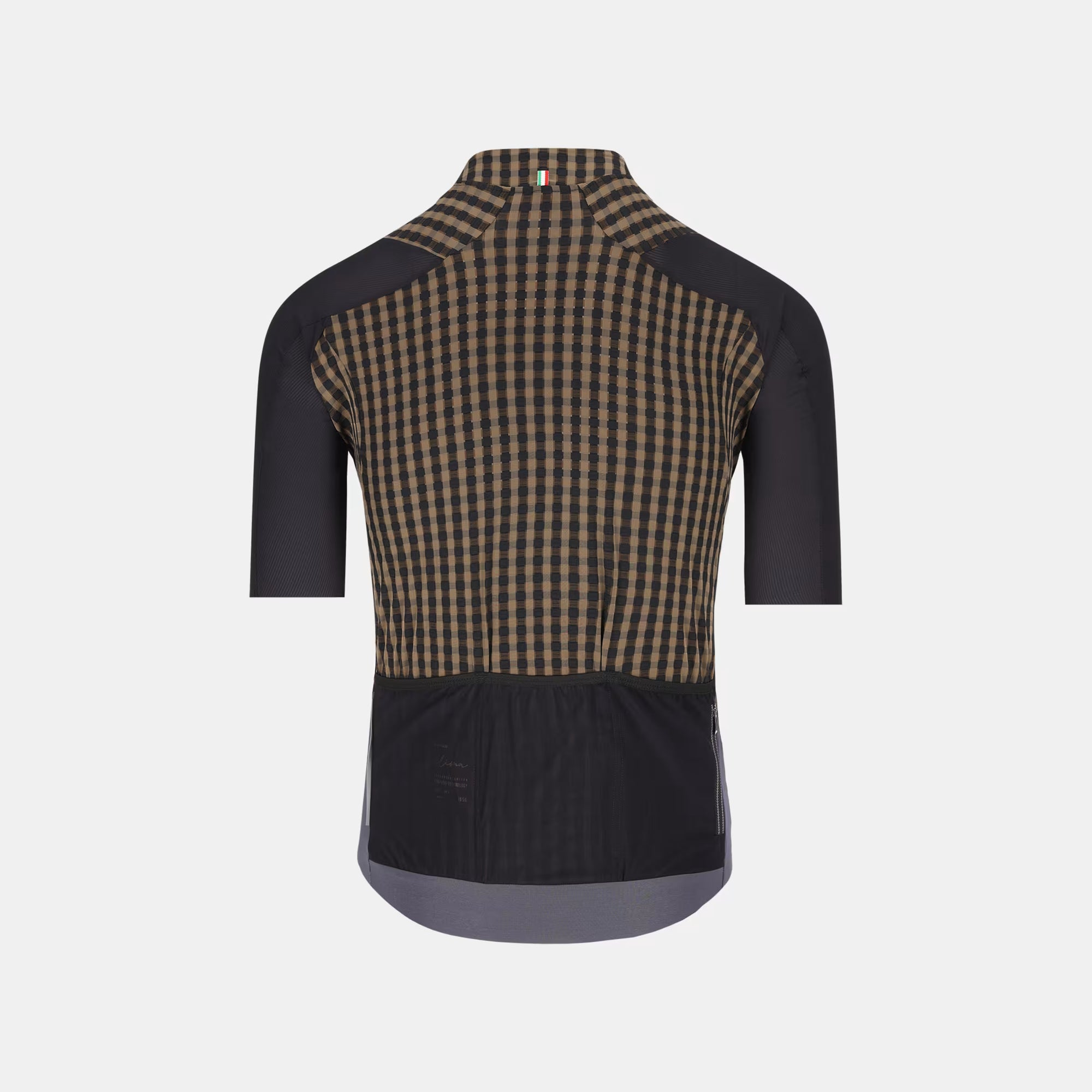 Back view of Q36.5 Dottore Clima Jersey - Men's - Olive Green with short sleeves and rear storage pockets