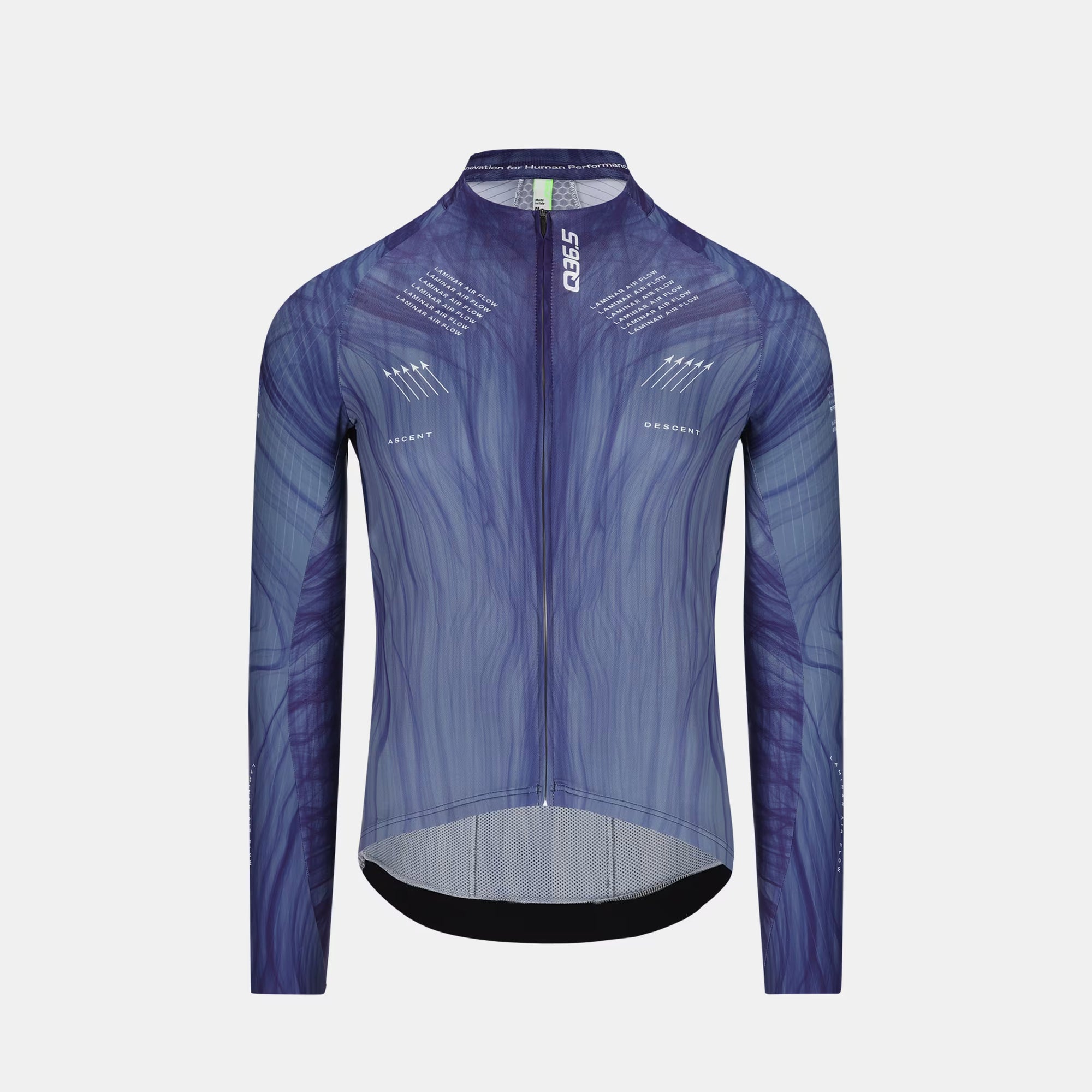 Q36.5 Gregarius Hybrid Light Aeroflow Long Sleeve Jersey - Men's - Navy Blue front view with aerodynamic fit and lightweight fabric