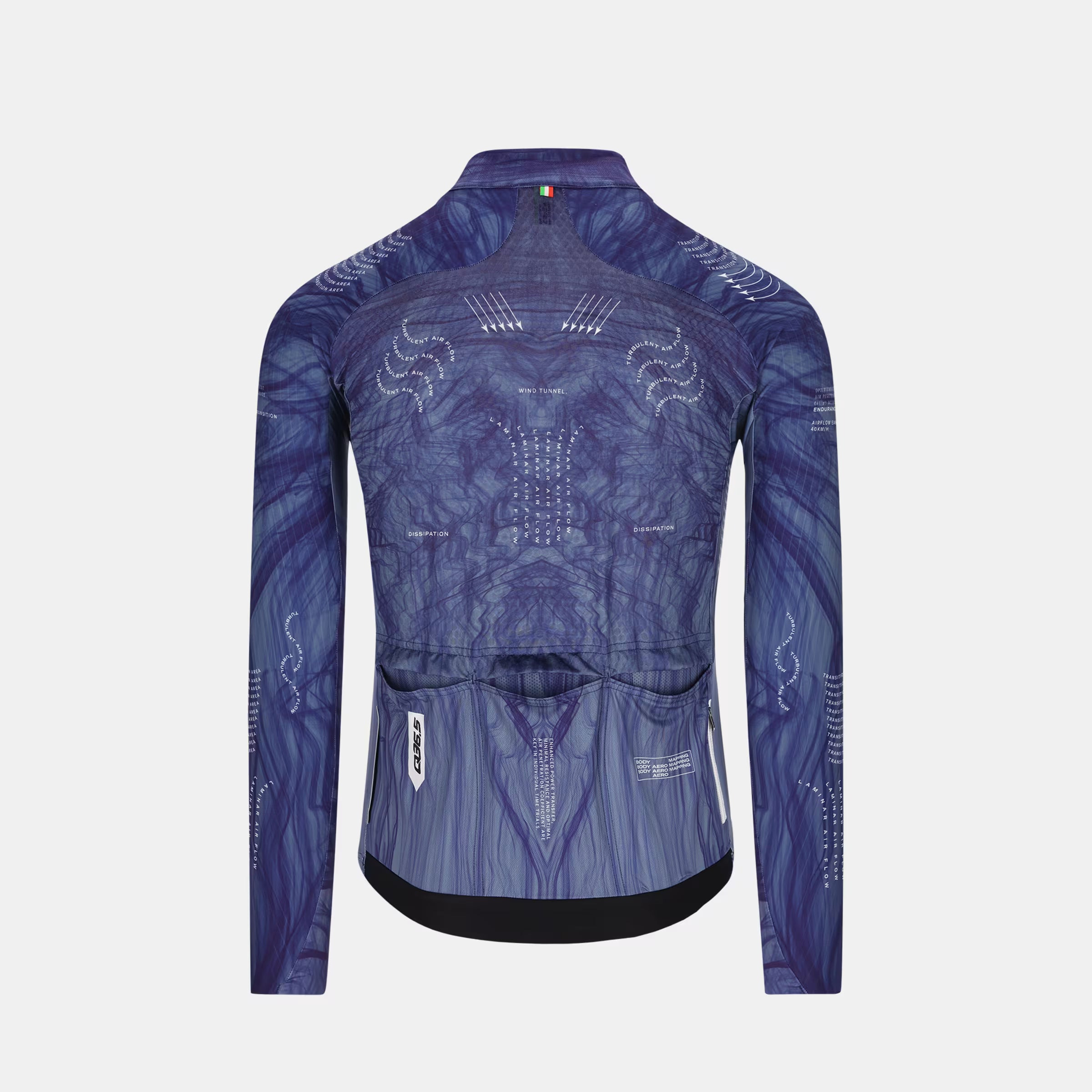 Back view of Q36.5 Gregarius Hybrid Light Aeroflow Long Sleeve Jersey - Men's - Navy Blue with aerodynamic fit and rear pockets