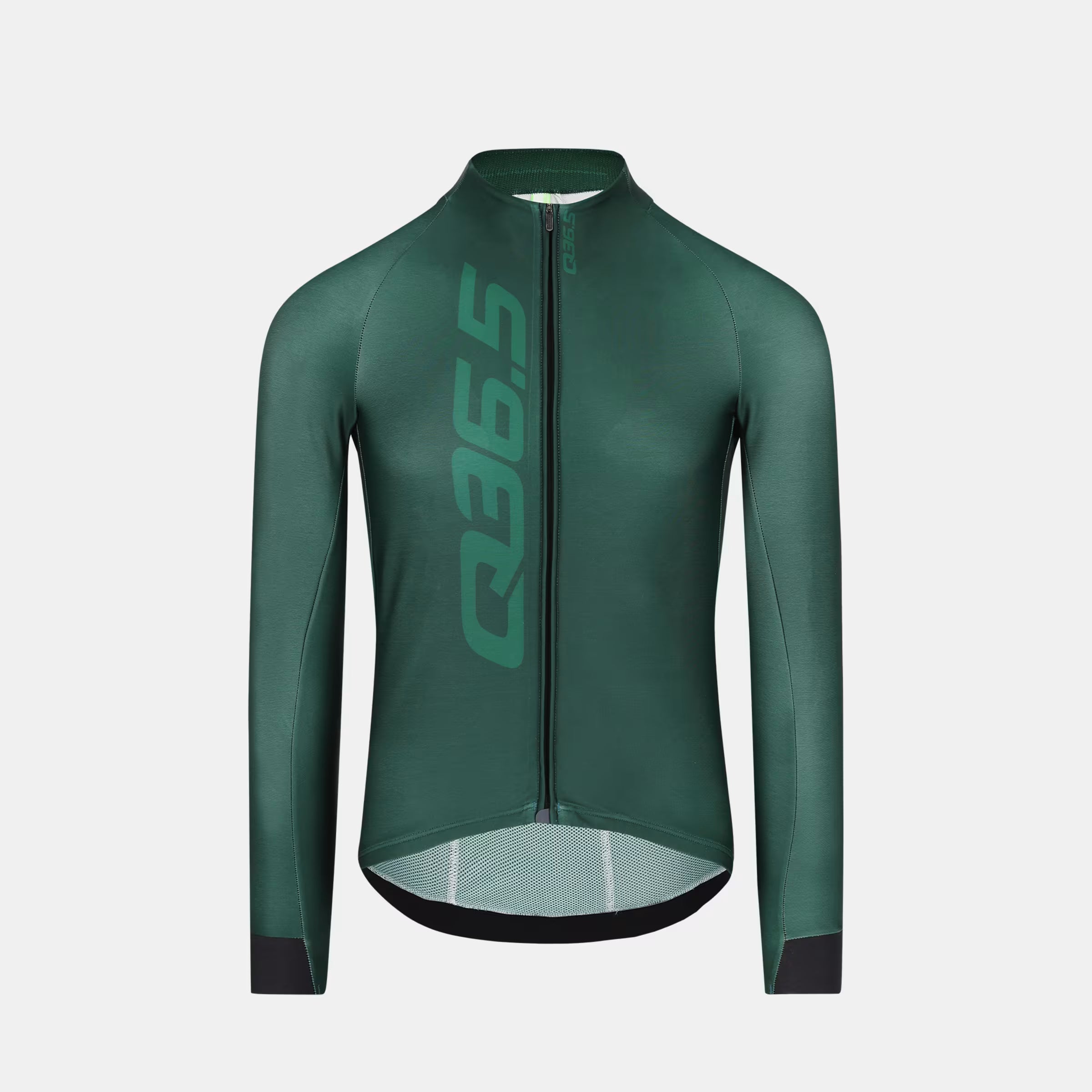 Q36.5 Gregarius Hybrid Signature Long Sleeve Jersey - Men's - Forest Green with full zip and fitted cycling cut against white background