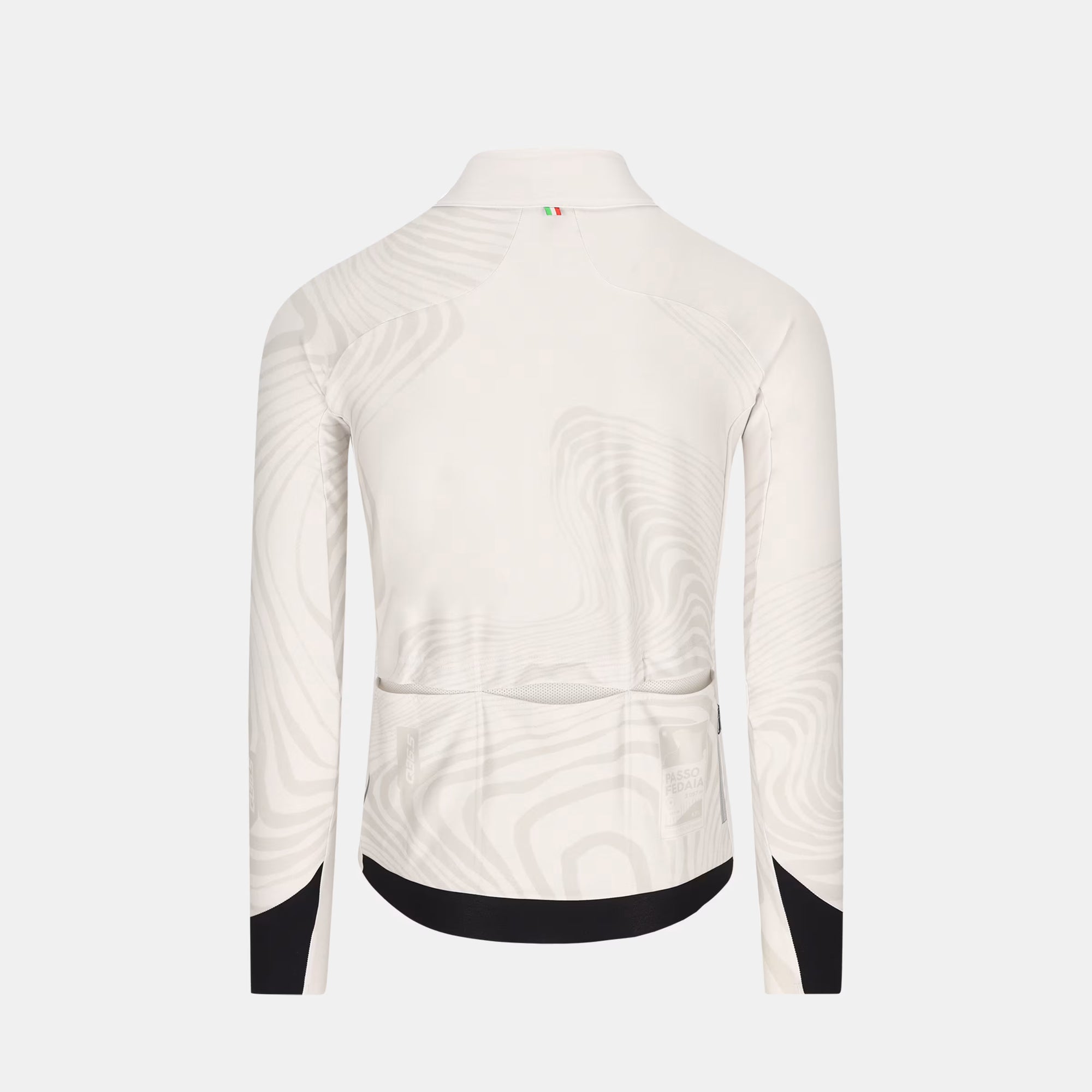 Q36.5 Gregarius Hybrid Dolomites Long Sleeve Jersey - Men's - Silver Grey back view with black accents and rear pockets for cycling storage