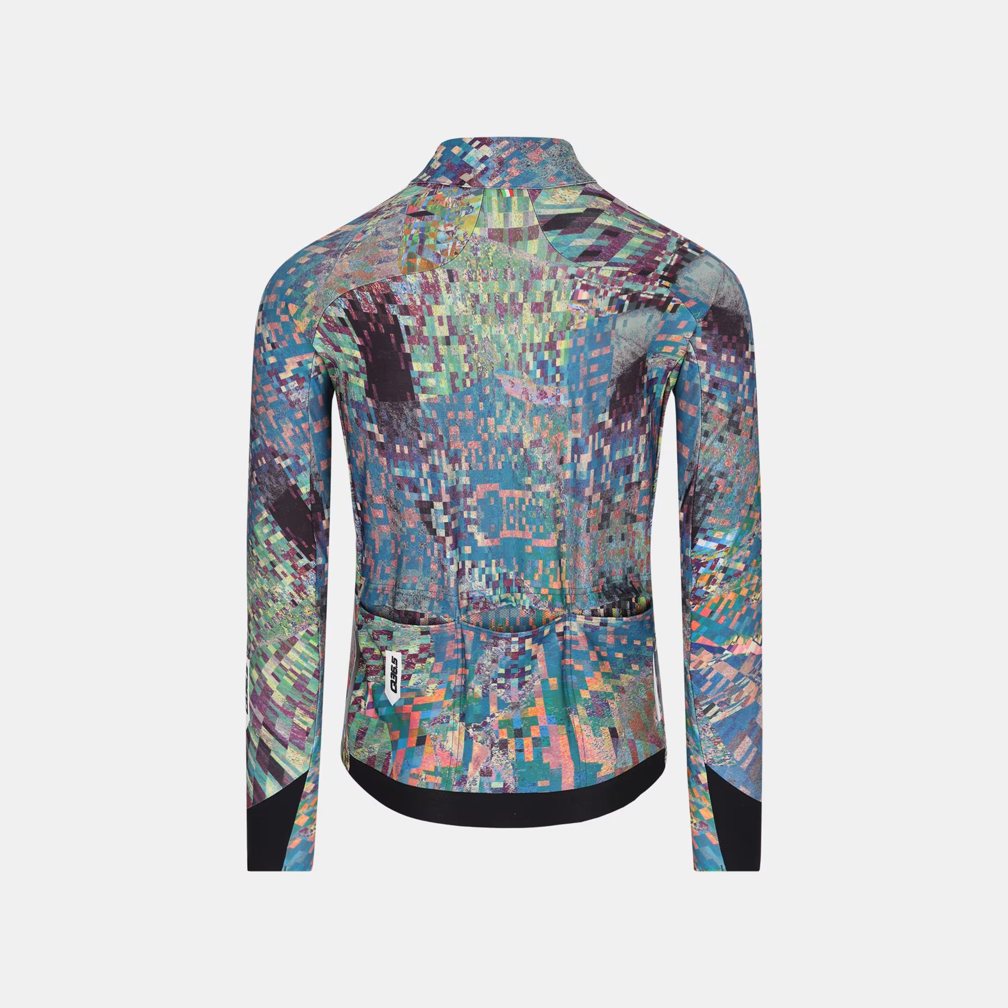 Back view of Q36.5 Gregarius Hybrid Thermomap Long Sleeve Jersey - Men's - Thermomap in multicolor pattern with rear pockets