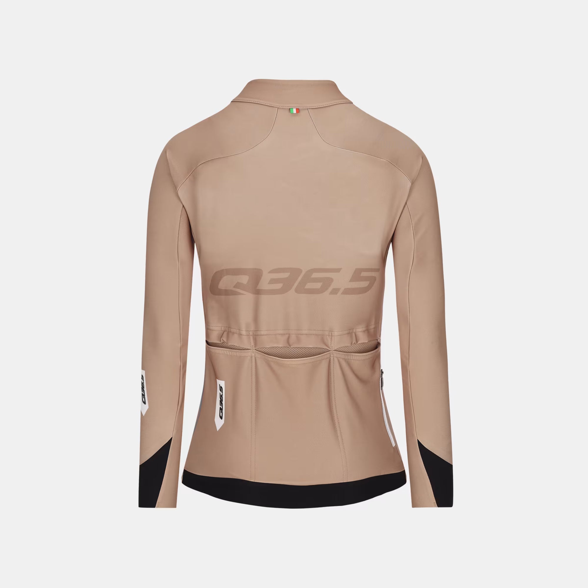 Back view of Q36.5 Gregarius Hybrid Signature Long Sleeve Jersey - Women's - Affogato Brown with rear pockets and black sleeve accents