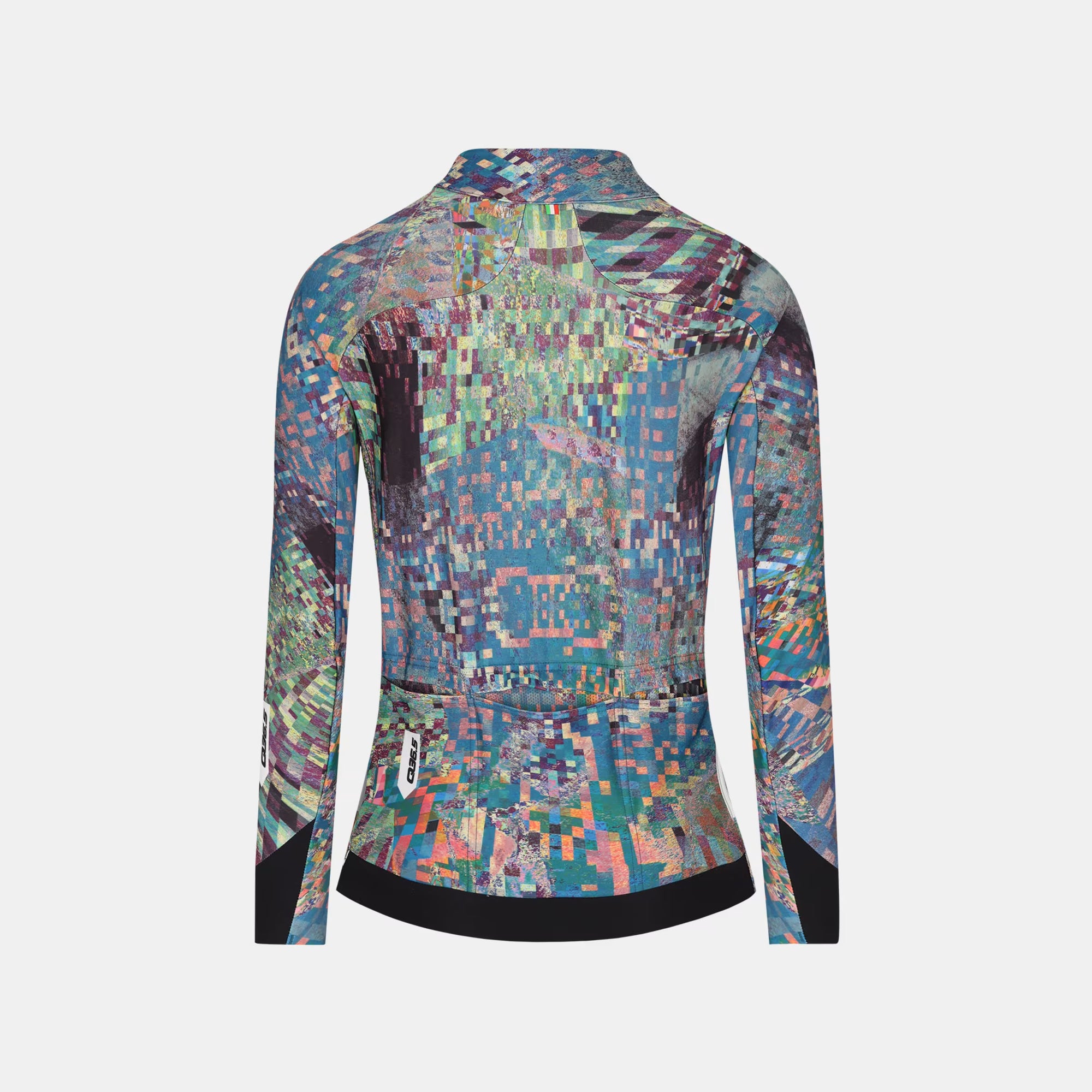Back view of Q36.5 Gregarius Hybrid Thermomap Long Sleeve Jersey - Women's - Thermomap with colorful pixelated pattern and fitted cut